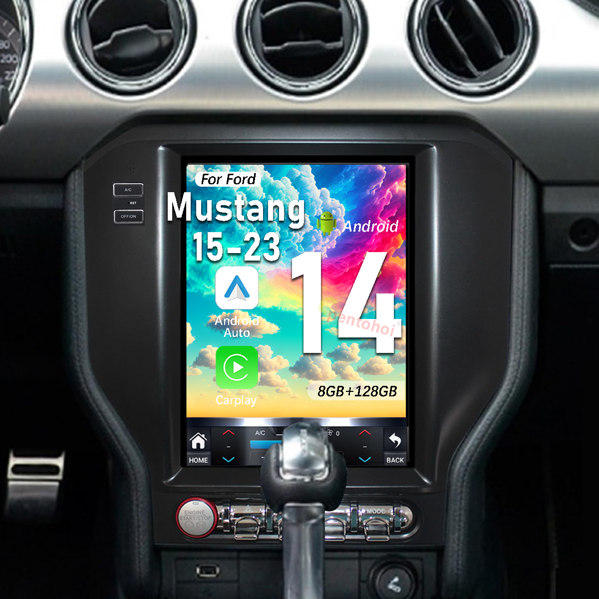 Pentohoi for Ford Mustang 2015-2022 Car Radio Upgrade Android Stereo Replacement Touch Screen 8 core CPU Tesla Vertical Screen Style Support Carplay and Android Auto DSP 5G WiFi