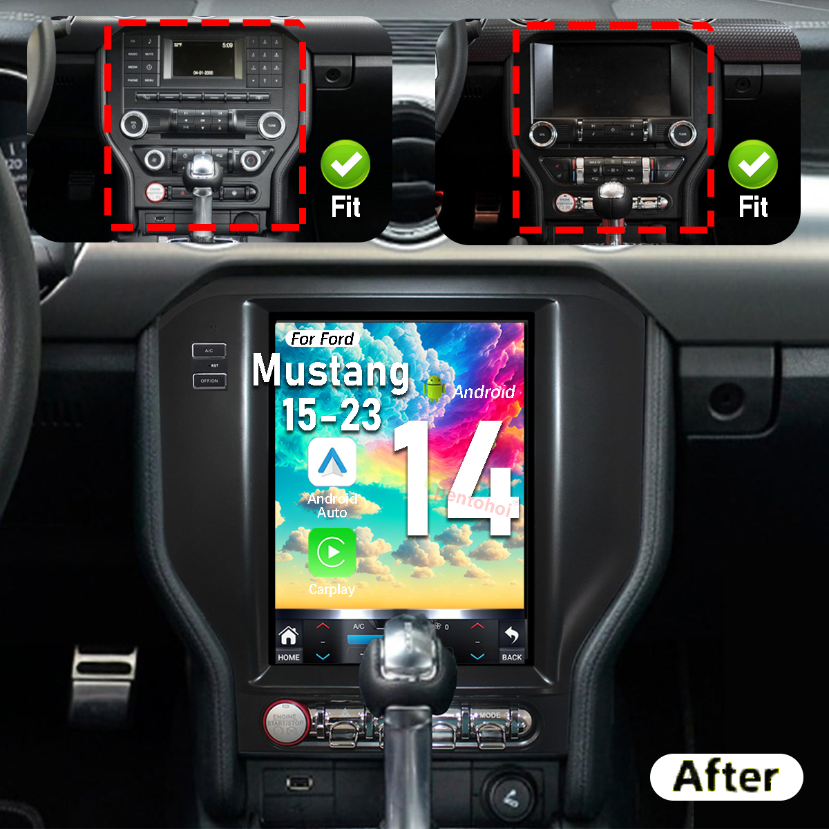 Pentohoi for Ford Mustang 2015-2022 Car Radio Upgrade Android Stereo Replacement Touch Screen 8 core CPU Tesla Vertical Screen Style Support Carplay and Android Auto DSP 5G WiFi
