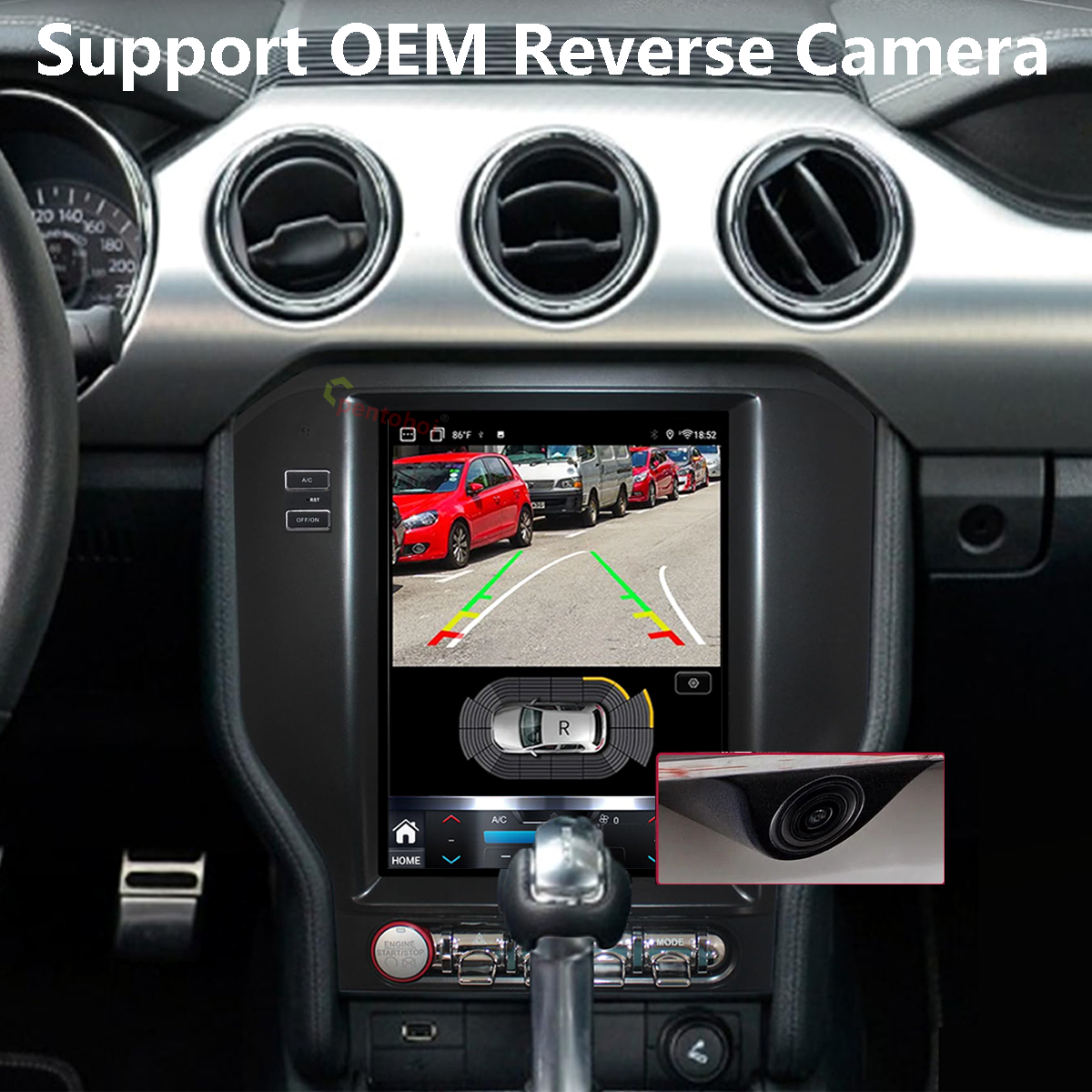 Pentohoi for Ford Mustang 2015-2022 Car Radio Upgrade Android Stereo Replacement Touch Screen 8 core CPU Tesla Vertical Screen Style Support Carplay and Android Auto DSP 5G WiFi