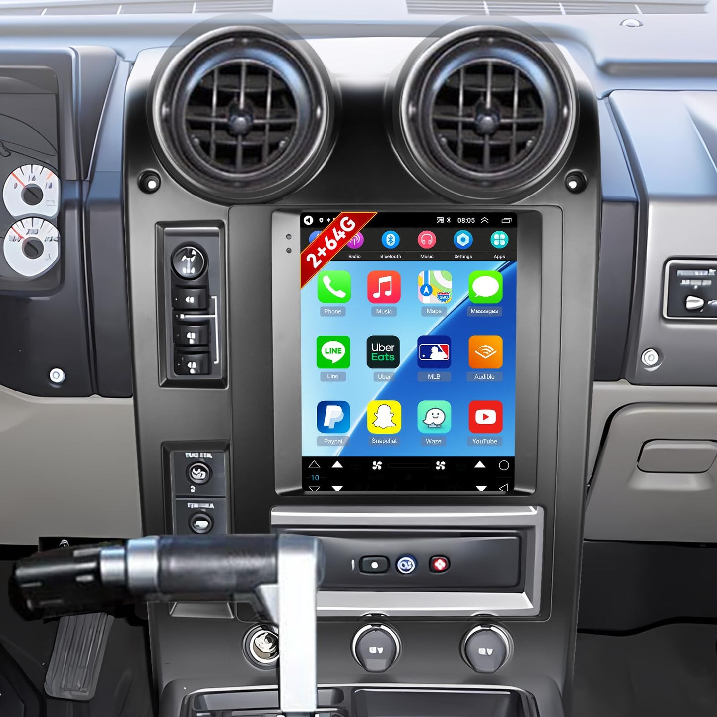 Pentohoi for Hummer H2 2004-2007 Car Radio Upgrade Android Stereo Replacement Touch Screen 8 core CPU Tesla Vertical Screen Style Support Carplay and Android Auto DSP 5G WiFi