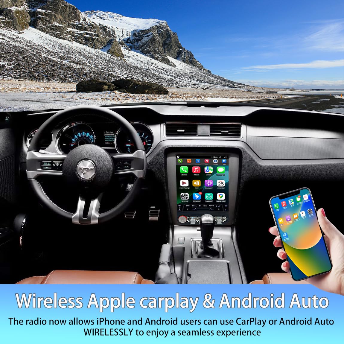 Pentohoi for Ford Mustang 2010-2014 Car Radio Upgrade Android Stereo Replacement Touch Screen 8 core CPU Tesla Vertical Screen Style Support Carplay and Android Auto DSP 5G WiFi