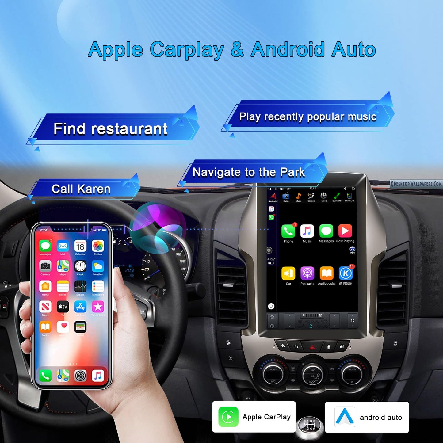 Pentohoi for Ford Ranger 2012 Car Radio Upgrade Android Stereo Replacement Touch Screen 8 core CPU Tesla Vertical Screen Style Support Carplay and Android Auto DSP 5G WiFi