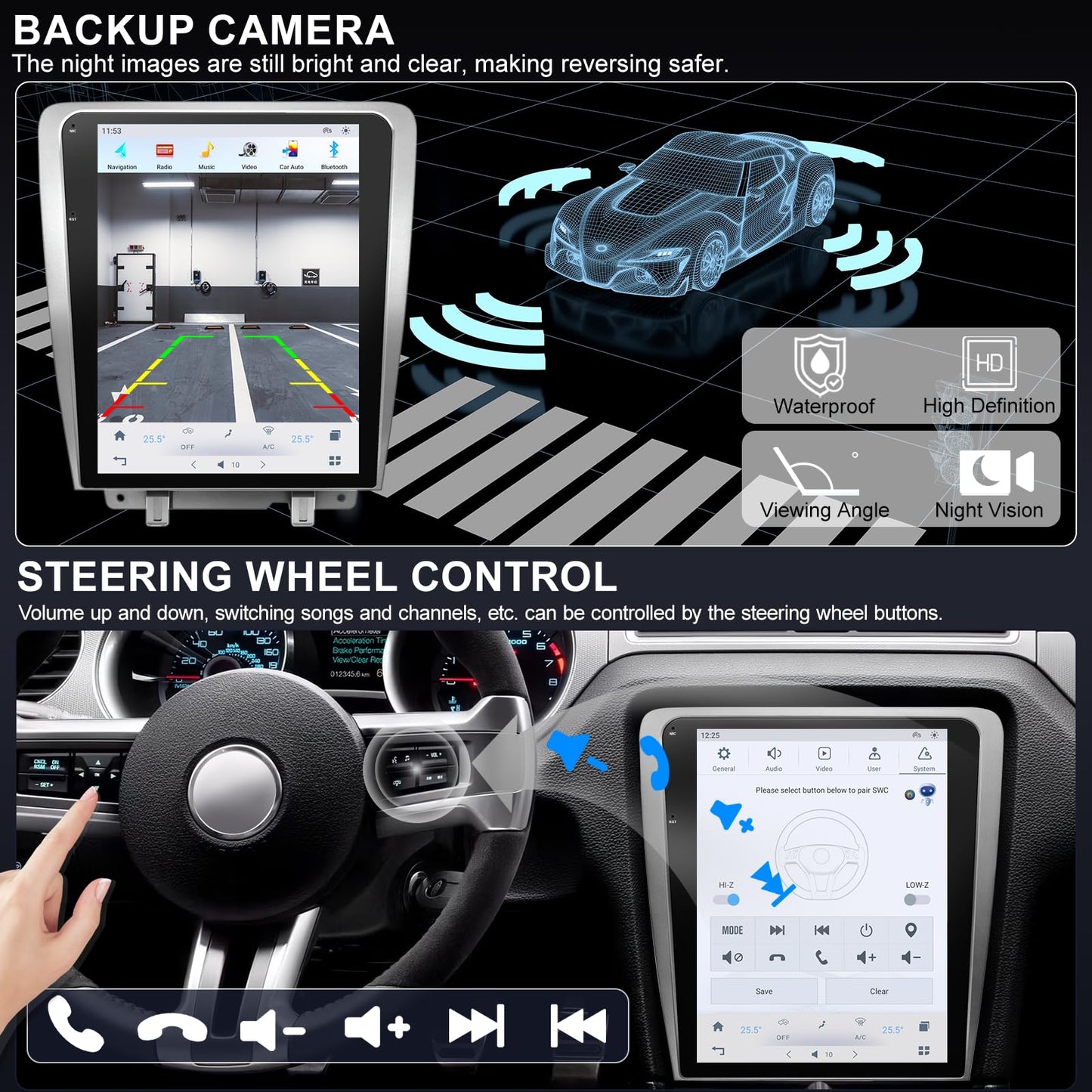 Pentohoi for Ford Mustang 2009-2014 Car Radio Upgrade Android Stereo Replacement Touch Screen 8 core CPU Tesla Vertical Screen Style Support Carplay and Android Auto DSP 5G WiFi