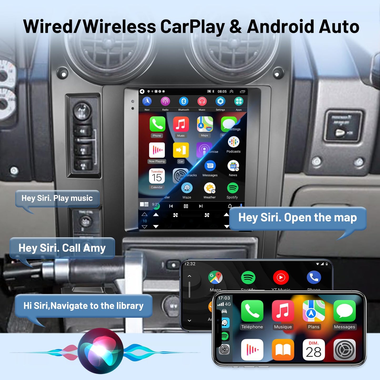 Pentohoi for Hummer H2 2004-2007 Car Radio Upgrade Android Stereo Replacement Touch Screen 8 core CPU Tesla Vertical Screen Style Support Carplay and Android Auto DSP 5G WiFi