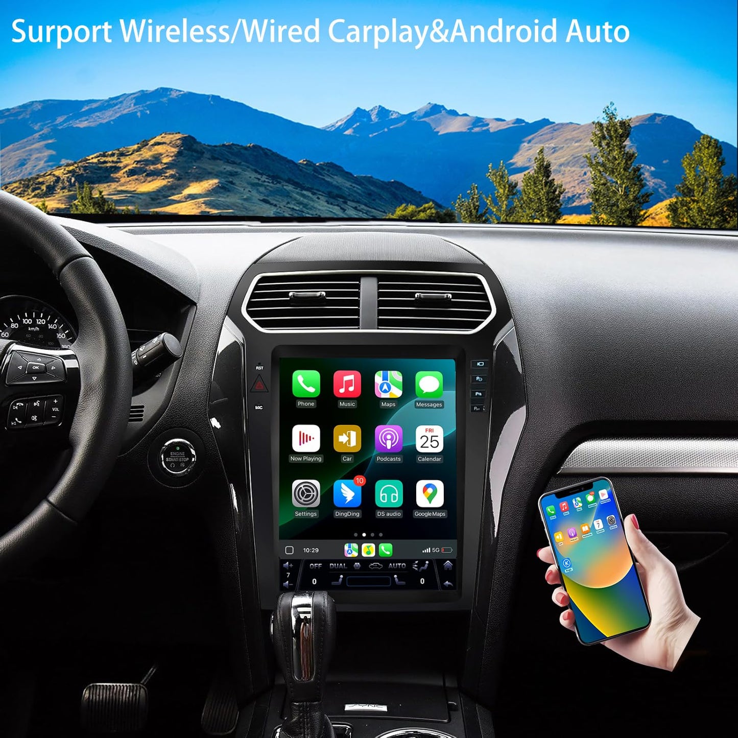 Pentohoi for Ford Explorer 2011-2019 Car Radio Upgrade Android Stereo Replacement Touch Screen 8 core CPU Tesla Vertical Screen Style Support Carplay and Android Auto DSP 5G WiFi