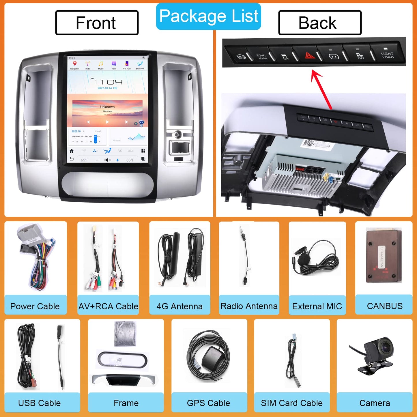 Pentohoi for Dodge RAM 1500 2500 3500 2008-2012 Car Radio Upgrade Android Stereo Replacement Touch Screen 8 core CPU Tesla Vertical Screen Style Support Carplay and Android Auto DSP 5G WiFi