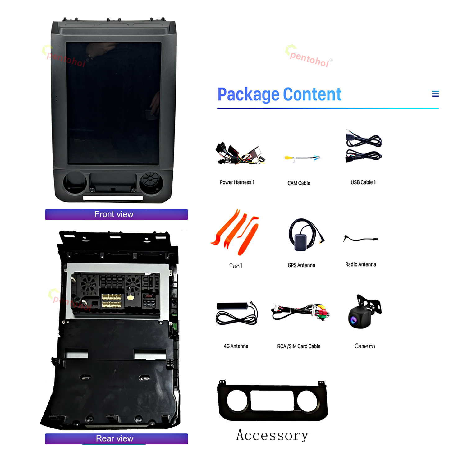 Pentohoi for Ford F150 2016-2021 Car Radio Upgrade Android  Stereo Replacement Touch Screen 8 core CPU Tesla Vertical Screen Style Support Carplay and Android Auto DSP 5G WiFi