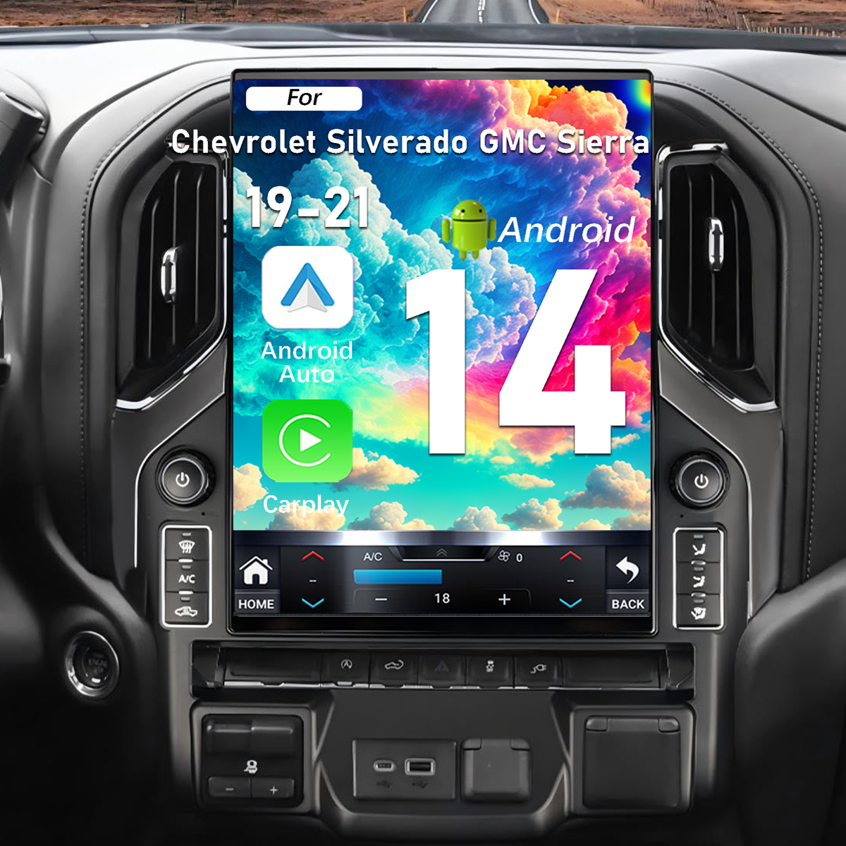 Pentohoi for Chevrolet Silverado GMC Sierra 2019-2021 Car Radio Upgrade Android  Stereo Replacement Touch Screen 8 core CPU Tesla Vertical Screen Style Support Carplay and Android Auto DSP 5G WiFi