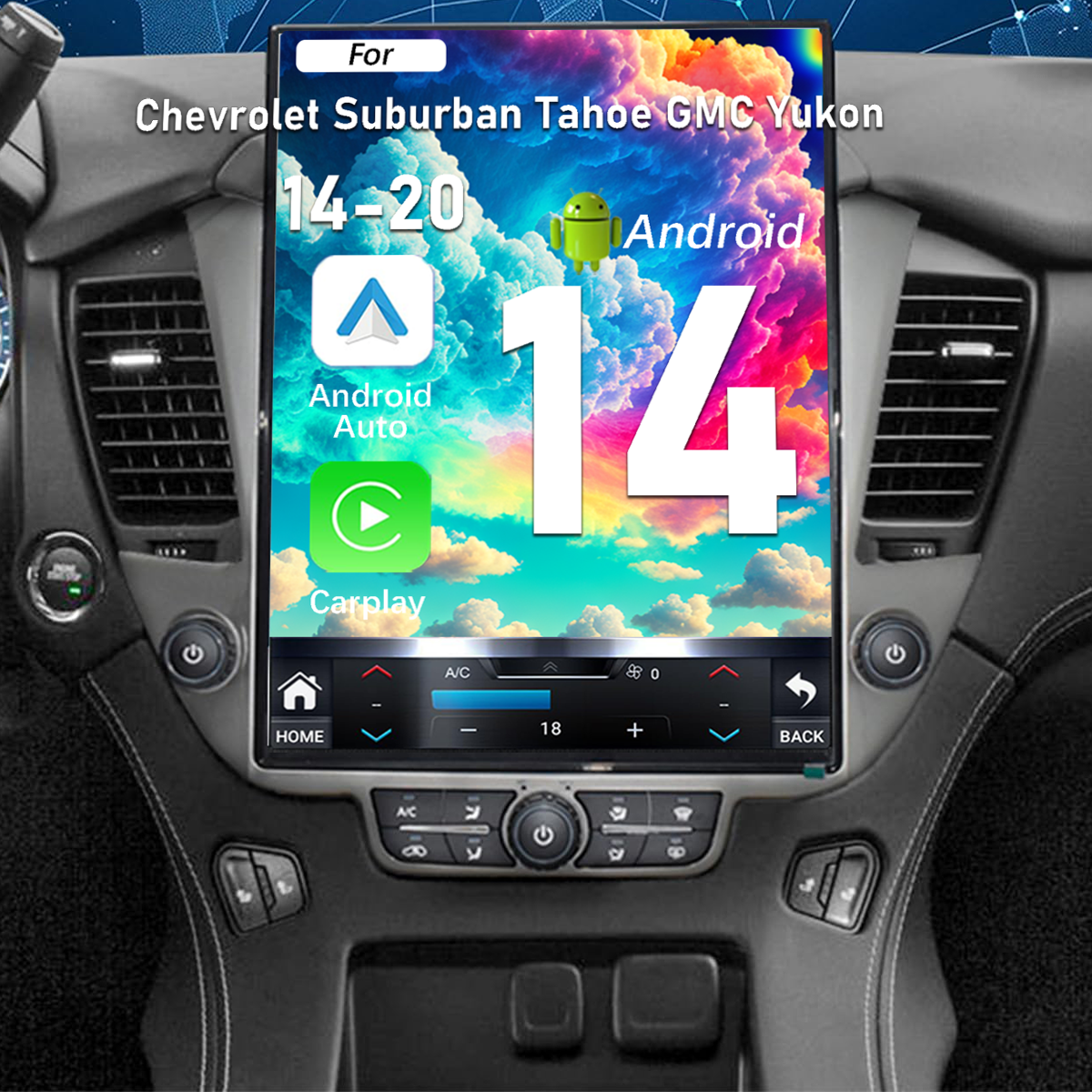 Pentohoi for Chevrolet Suburban Tahoe GMC Yukon 2014-2020 Car Radio Upgrade Android  Stereo Replacement Touch Screen 8 core CPU Tesla Vertical Screen Style Support Carplay and Android Auto DSP 5G WiFi