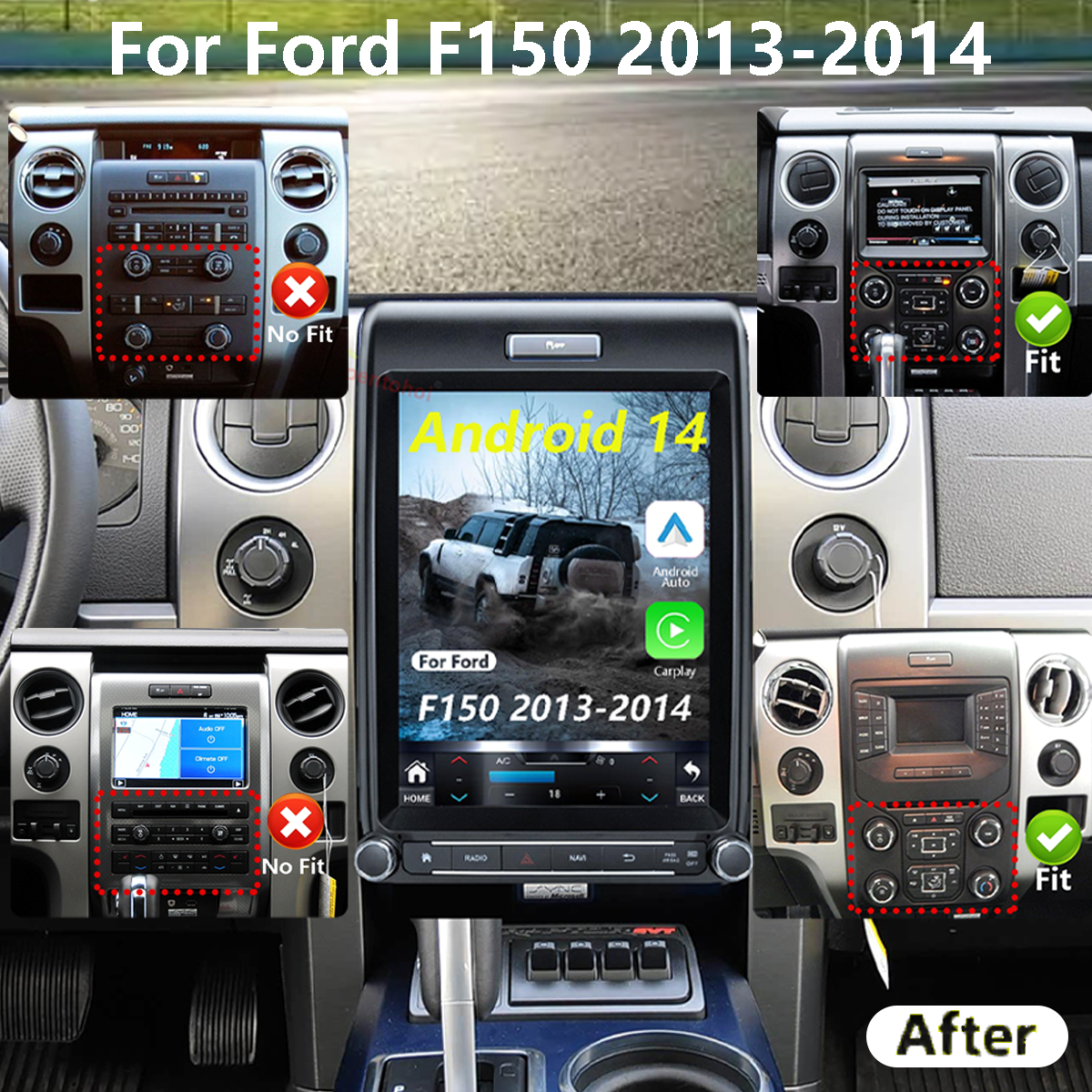 Pentohoi for Ford F150 2009-2014 Car Radio Upgrade Android  Stereo Replacement Touch Screen 8 core CPU Tesla Vertical Screen Style Support Carplay and Android Auto DSP 5G WiFi