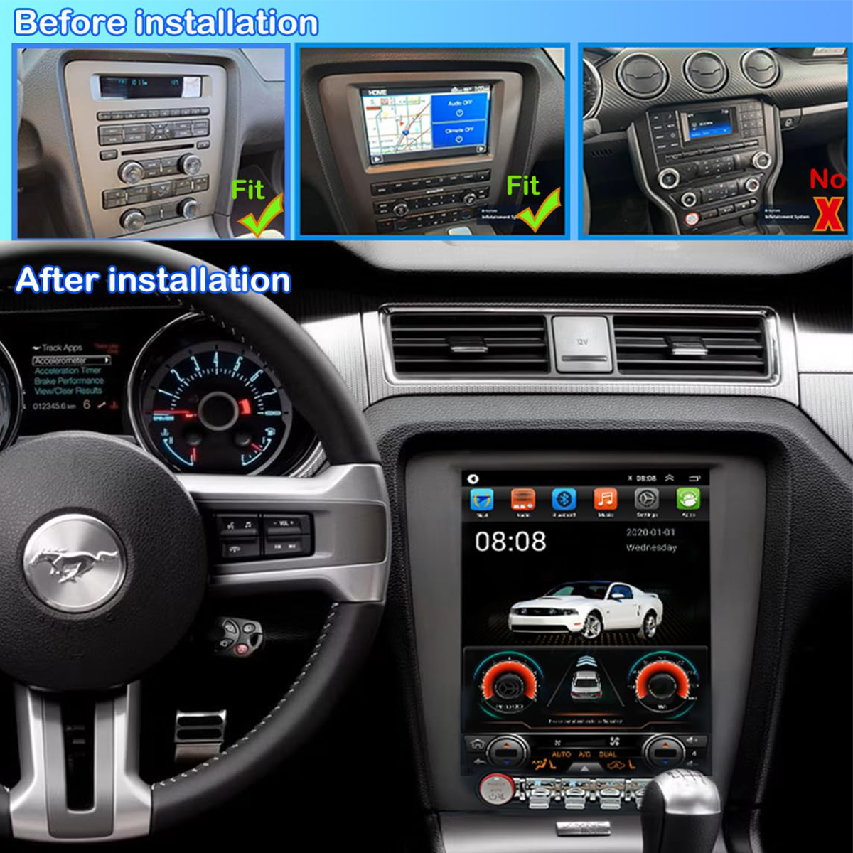 Pentohoi for Ford Mustang 2010-2014 Car Radio Upgrade Android  Stereo Replacement Touch Screen 8 core CPU Tesla Vertical Screen Style Support Carplay and Android Auto DSP 5G WiFi