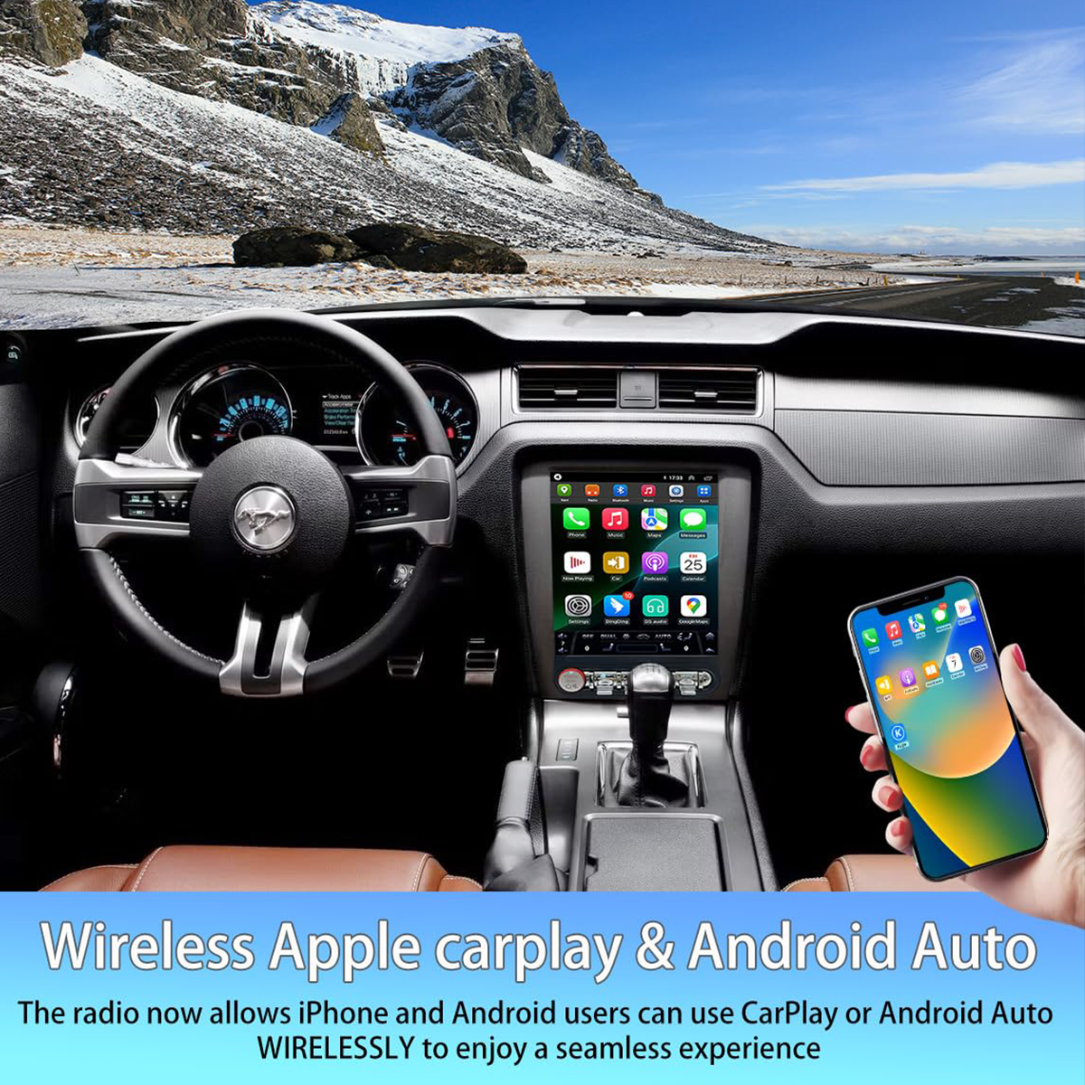 Pentohoi for Ford Mustang 2010-2014 Car Radio Upgrade Android  Stereo Replacement Touch Screen 8 core CPU Tesla Vertical Screen Style Support Carplay and Android Auto DSP 5G WiFi