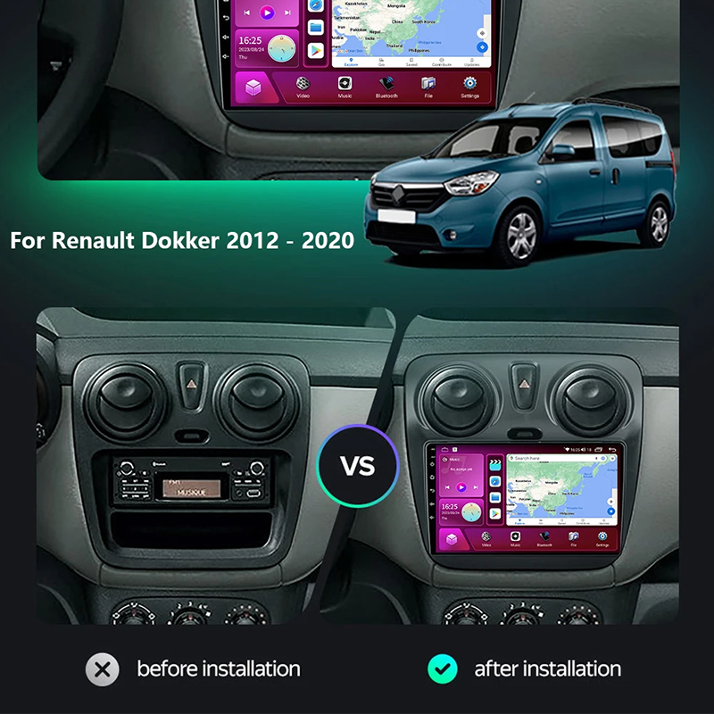 Pentohoi for Renault Dokker 2012 - 2022 Car Radio Upgrade Android  Stereo Replacement Touch Screen 8 core CPU Tesla Vertical Screen Style Support Carplay and Android Auto DSP 5G WiFi