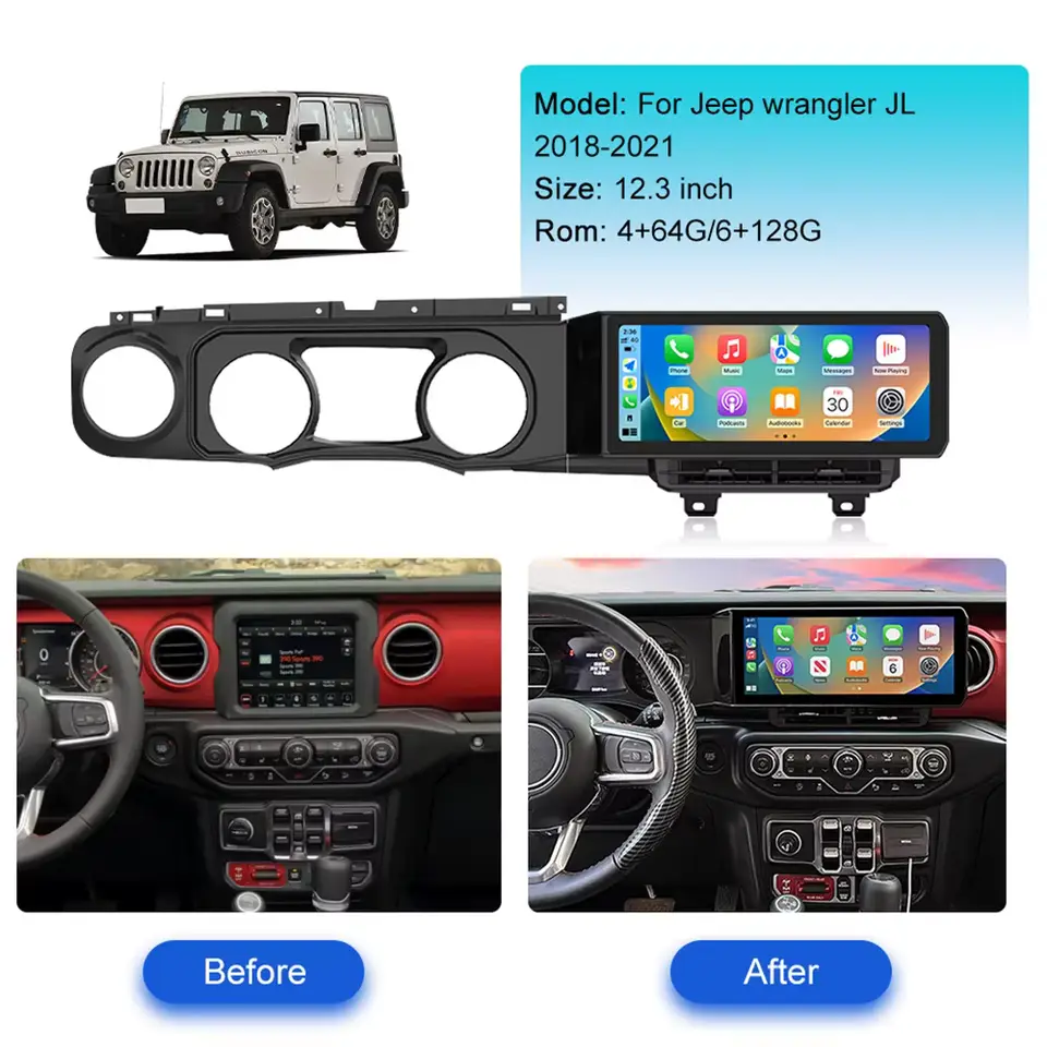 Pentohoi for Jeep Wrangler JL Gladiator 2018-2022 Car Radio Upgrade Android  Stereo Replacement Touch Screen 8 core CPU Tesla Vertical Screen Style Support Carplay and Android Auto DSP 5G WiFi