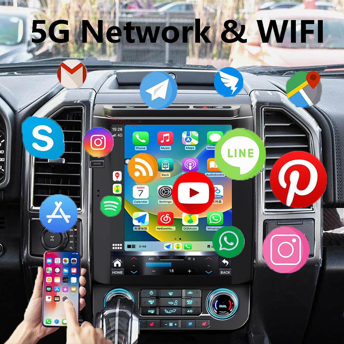 Pentohoi for Ford F150 2016-2021 Car Radio Upgrade Android  Stereo Replacement Touch Screen 8 core CPU Tesla Vertical Screen Style Support Carplay and Android Auto DSP 5G WiFi