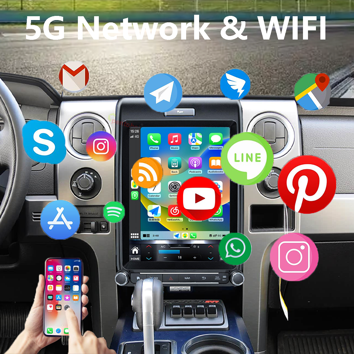Pentohoi for Ford F150 2009-2014 Car Radio Upgrade Android  Stereo Replacement Touch Screen 8 core CPU Tesla Vertical Screen Style Support Carplay and Android Auto DSP 5G WiFi