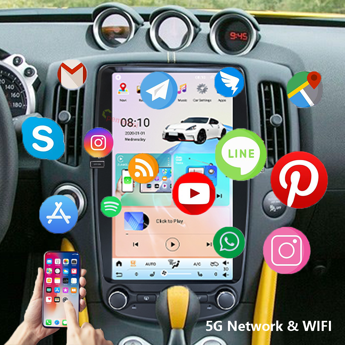 Pentohoi for Nissan 370Z 2009-2021 Car Radio Upgrade Android  Stereo Replacement Touch Screen 8 core CPU Tesla Vertical Screen Style Support Carplay and Android Auto DSP 5G WiFi