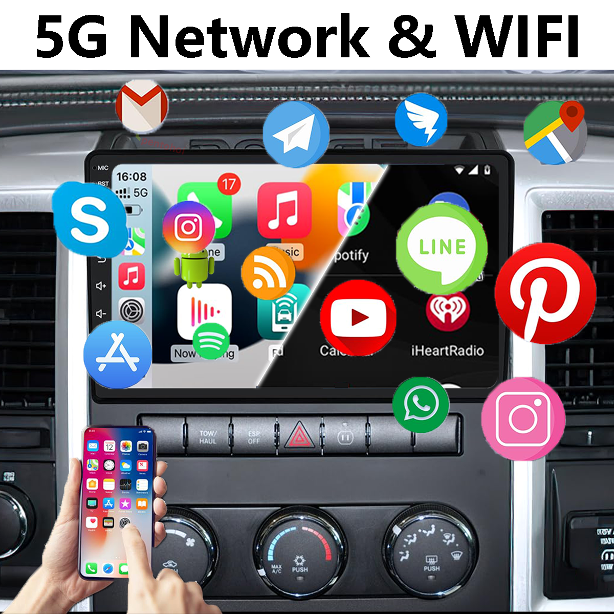 Pentohoi for  Dodge RAM 1500 2500 3500 for 2009 2010 2011 2012 Car Radio Upgrade Android  Stereo Replacement Touch Screen 8 core CPU Touch Vertical Screen Style Support Carplay and Android Auto DSP 5G WiFi