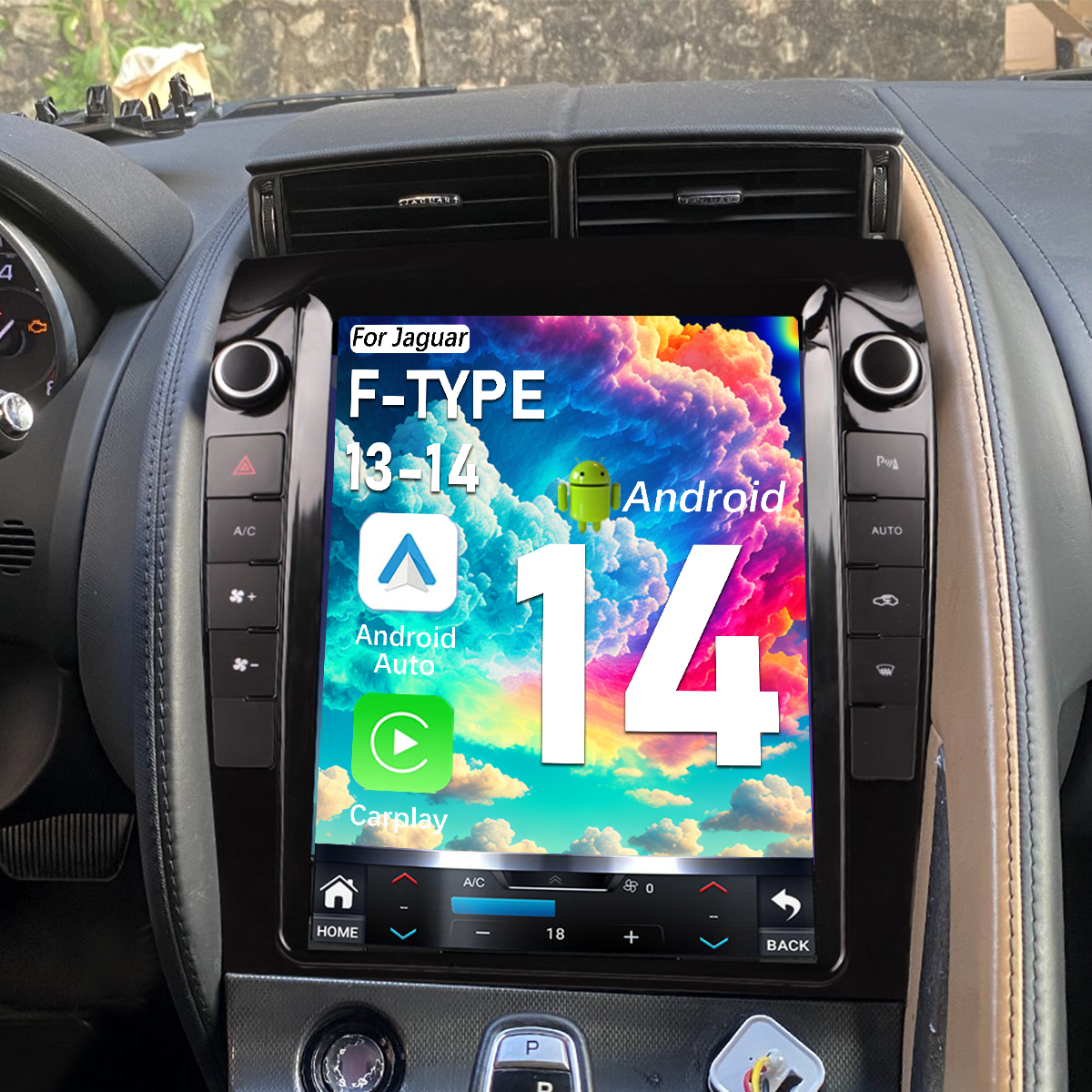 Pentohoi for Jaguar F-TYPE 2013-2014 Car Radio Upgrade Android Stereo Replacement Touch Screen 8 core CPU Tesla Vertical Screen Style Support Carplay and Android Auto DSP 5G WiFi