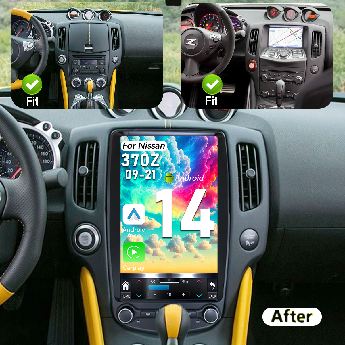 Pentohoi for Nissan 370Z 2009-2021 Car Radio Upgrade Android  Stereo Replacement Touch Screen 8 core CPU Tesla Vertical Screen Style Support Carplay and Android Auto DSP 5G WiFi
