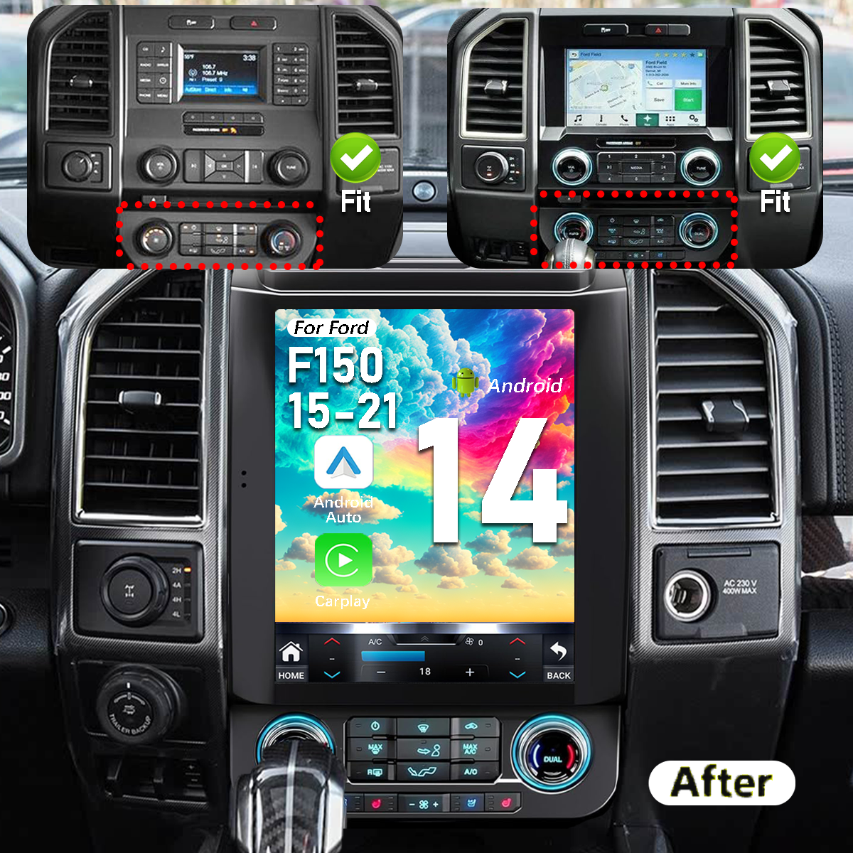 Pentohoi for Ford F150 2016-2021 Car Radio Upgrade Android  Stereo Replacement Touch Screen 8 core CPU Tesla Vertical Screen Style Support Carplay and Android Auto DSP 5G WiFi