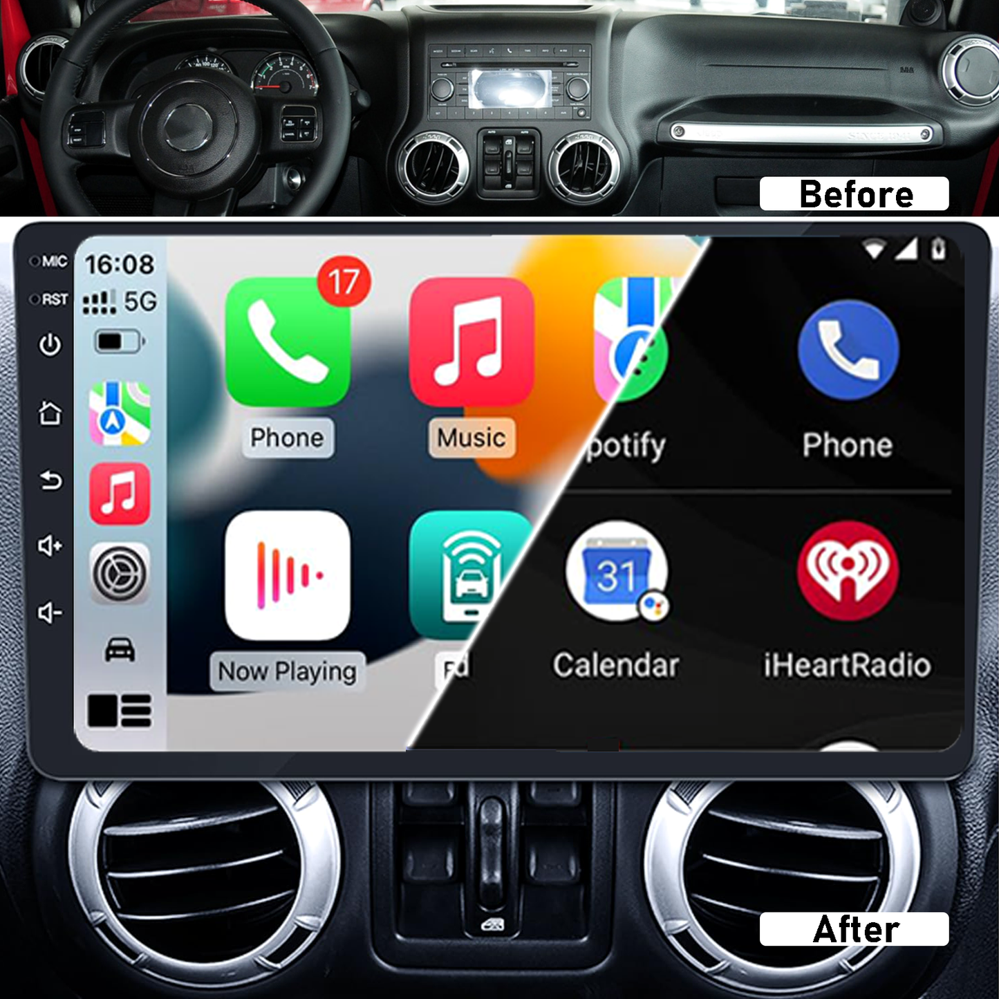 Pentohoi for Jeep Wrangler JK Compass Grand Cherokee Dodge Ram 1500 Car Radio Upgrade Android  Stereo Replacement Touch Screen 8 core CPU Touch Vertical Screen Style Support Carplay and Android Auto DSP 5G WiFi