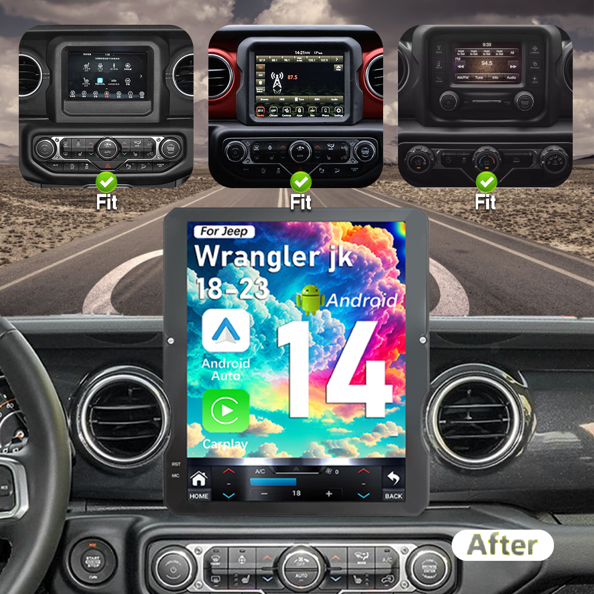 Pentohoi for Jeep Wrangler Gladiator 2018-2023 Car Radio Upgrade Android  Stereo Replacement Touch Screen 8 core CPU Tesla Vertical Screen Style Support Carplay and Android Auto DSP 5G WiFi