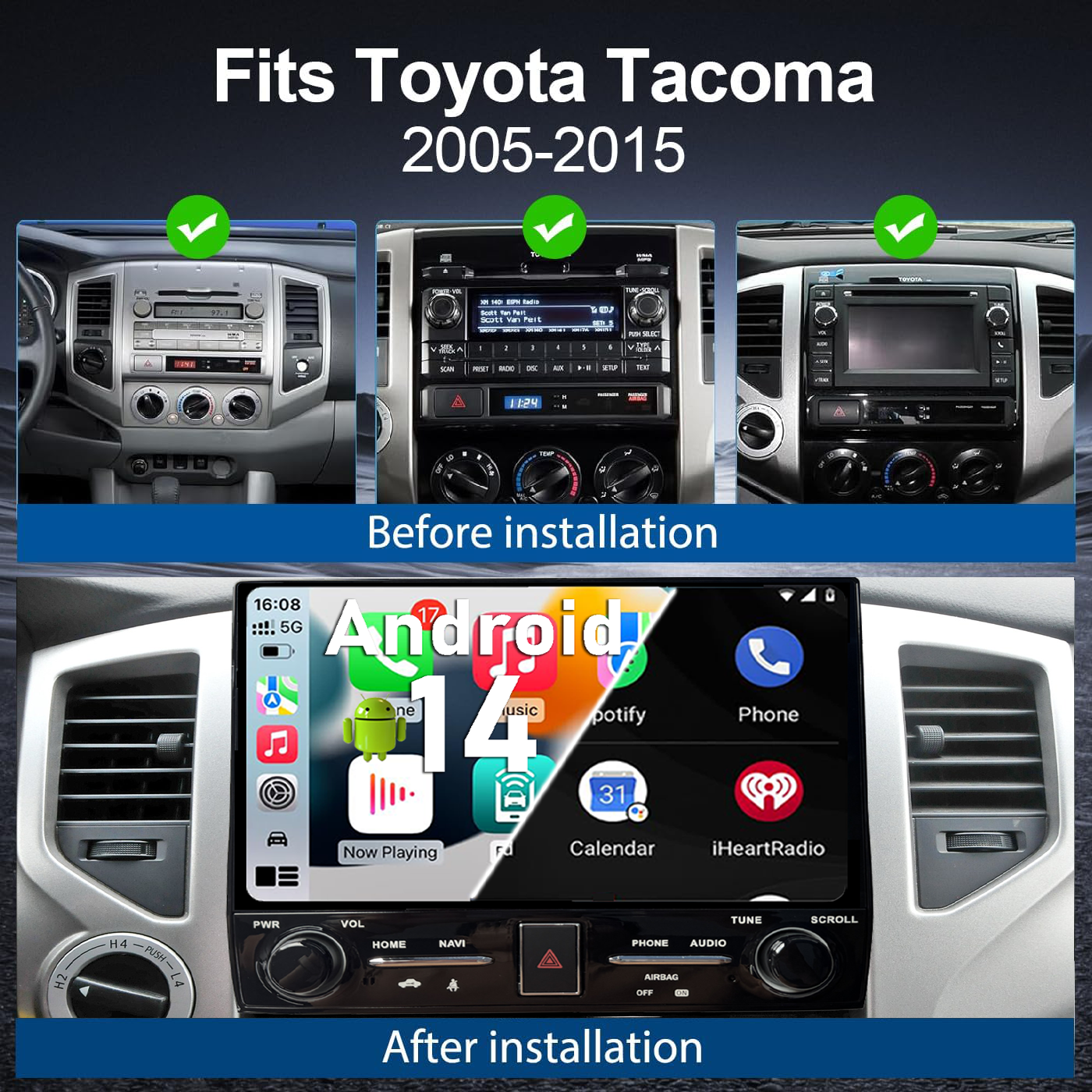 Pentohoi for Toyota Tacoma 2005-2015 Car Radio Upgrade Android  Stereo Replacement Touch Screen 8 core CPU Tesla Vertical Screen Style Support Carplay and Android Auto DSP 5G WiFi