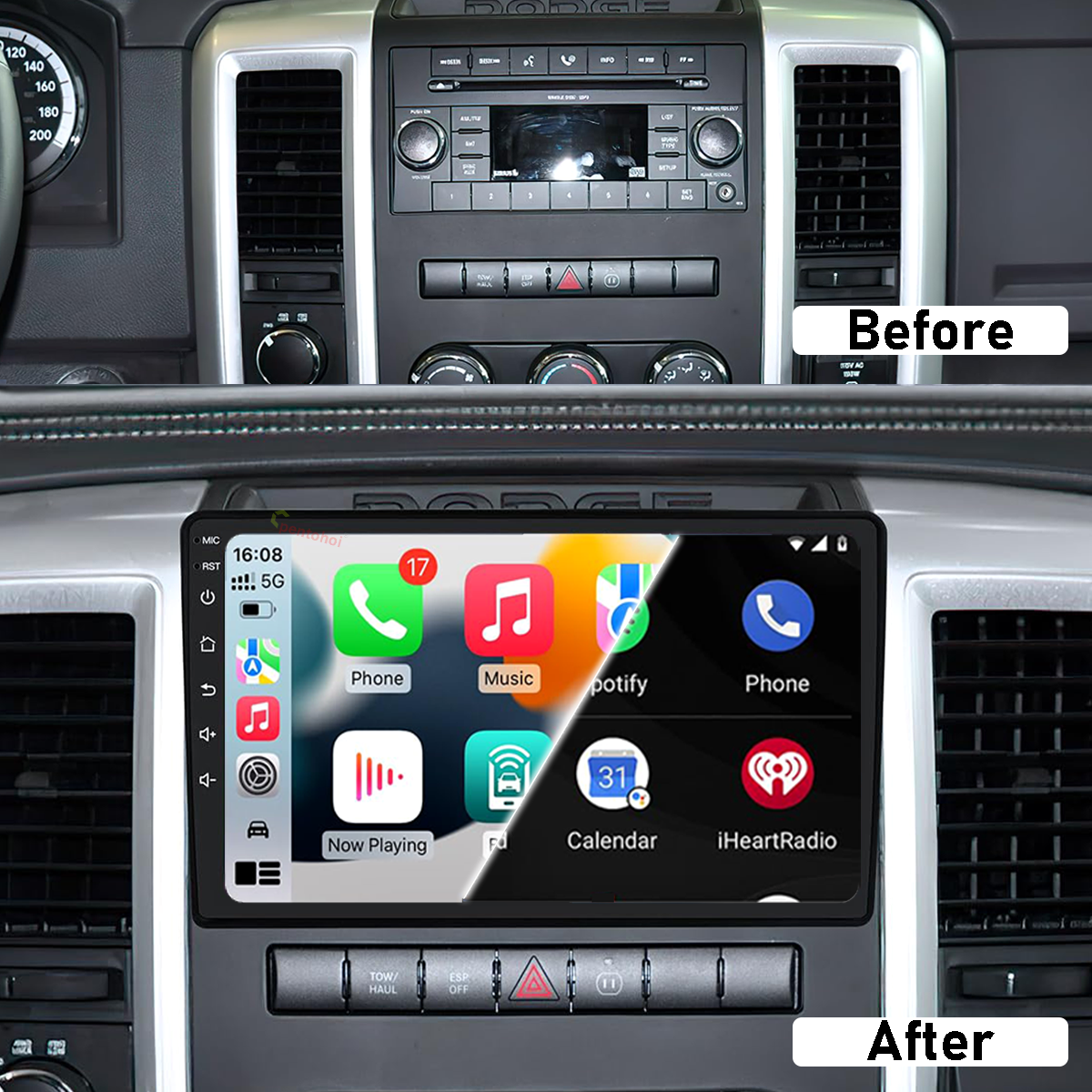 Pentohoi for  Dodge RAM 1500 2500 3500 for 2009 2010 2011 2012 Car Radio Upgrade Android  Stereo Replacement Touch Screen 8 core CPU Touch Vertical Screen Style Support Carplay and Android Auto DSP 5G WiFi