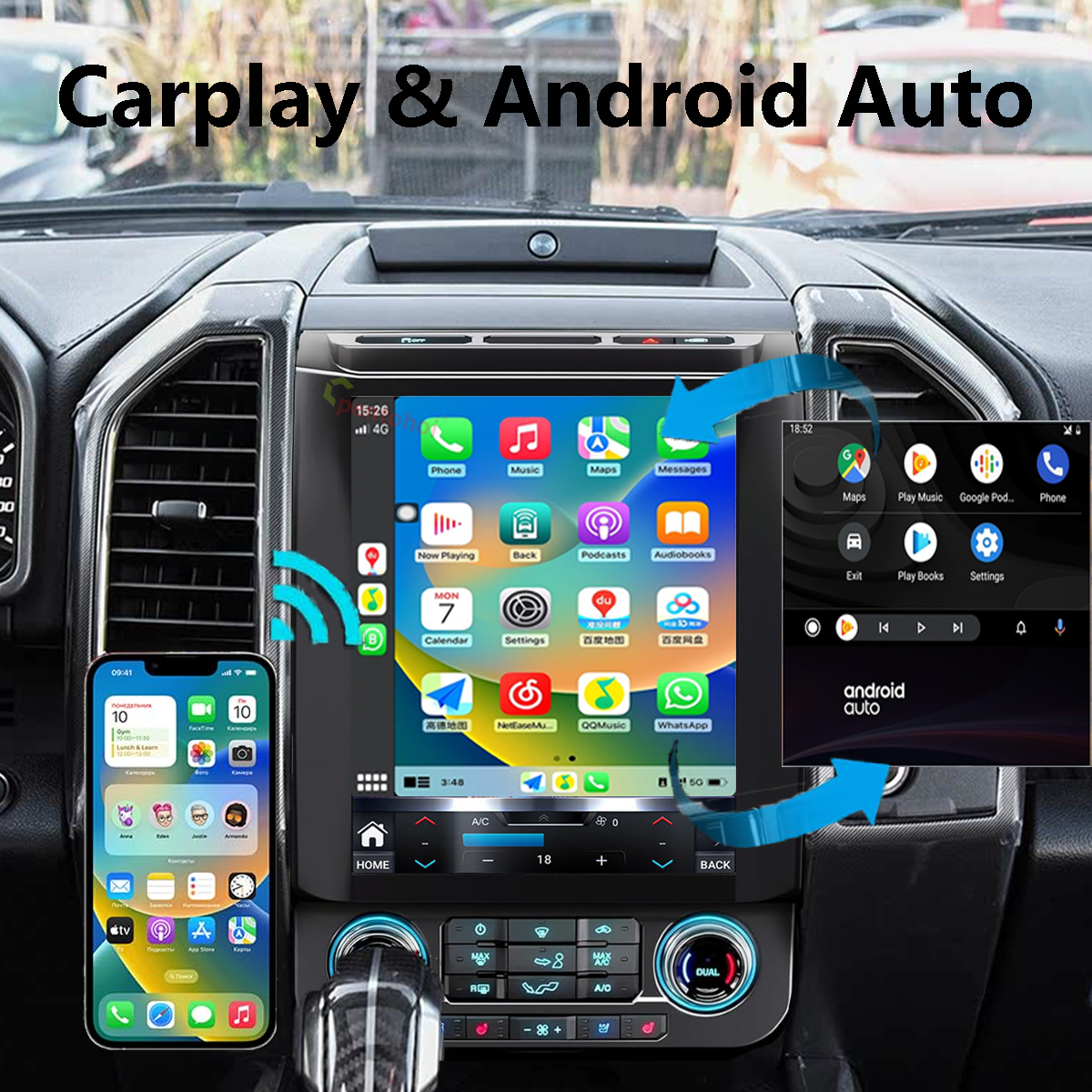 Pentohoi for Ford F150 2016-2021 Car Radio Upgrade Android  Stereo Replacement Touch Screen 8 core CPU Tesla Vertical Screen Style Support Carplay and Android Auto DSP 5G WiFi