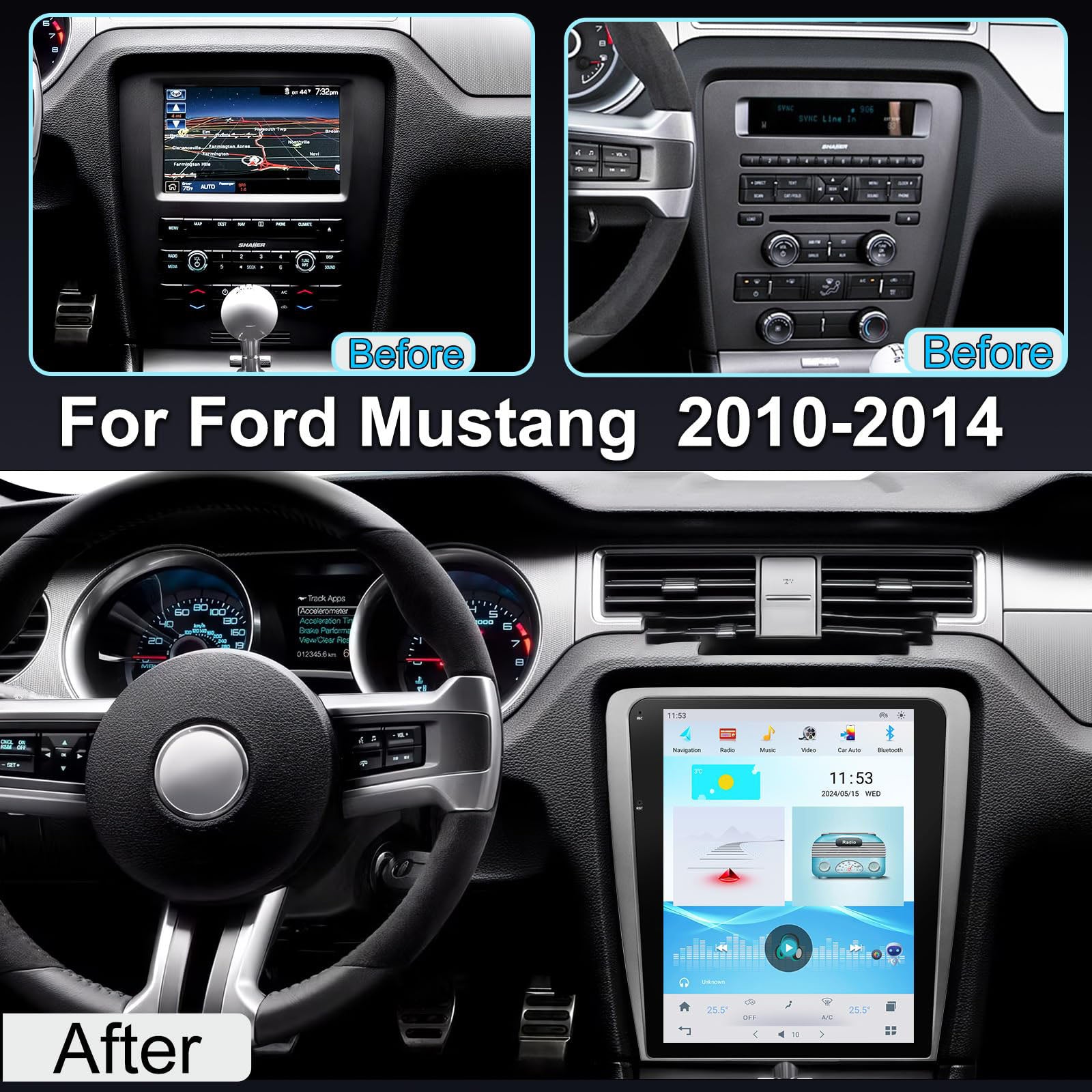 Pentohoi for Ford Mustang 2009-2014 Car Radio Upgrade Android  Stereo Replacement Touch Screen 8 core CPU Tesla Vertical Screen Style Support Carplay and Android Auto DSP 5G WiFi
