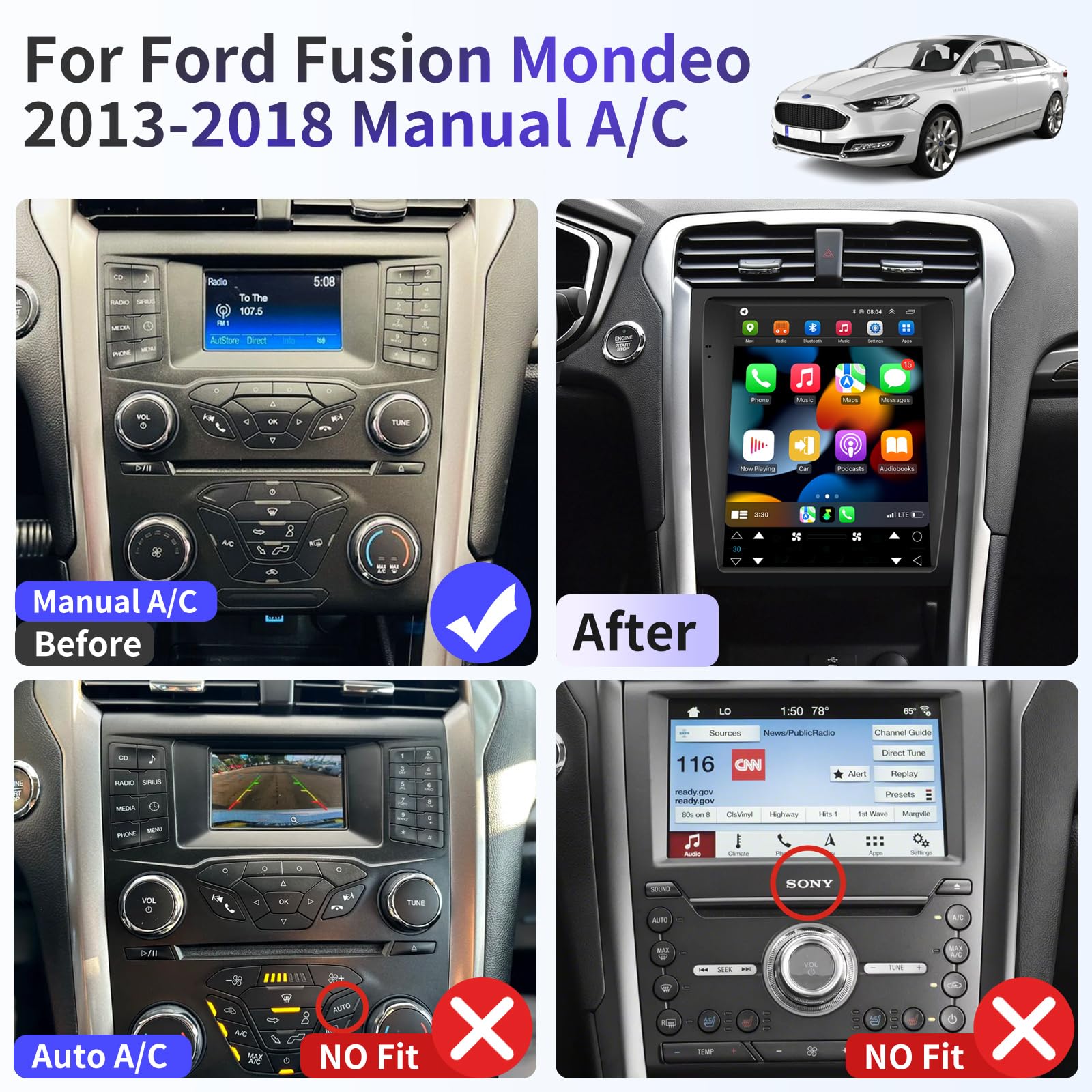 Pentohoi for Ford Mondeo 2013-2018 Car Radio Upgrade Android  Stereo Replacement Touch Screen 8 core CPU Tesla Vertical Screen Style Support Carplay and Android Auto DSP 5G WiFi