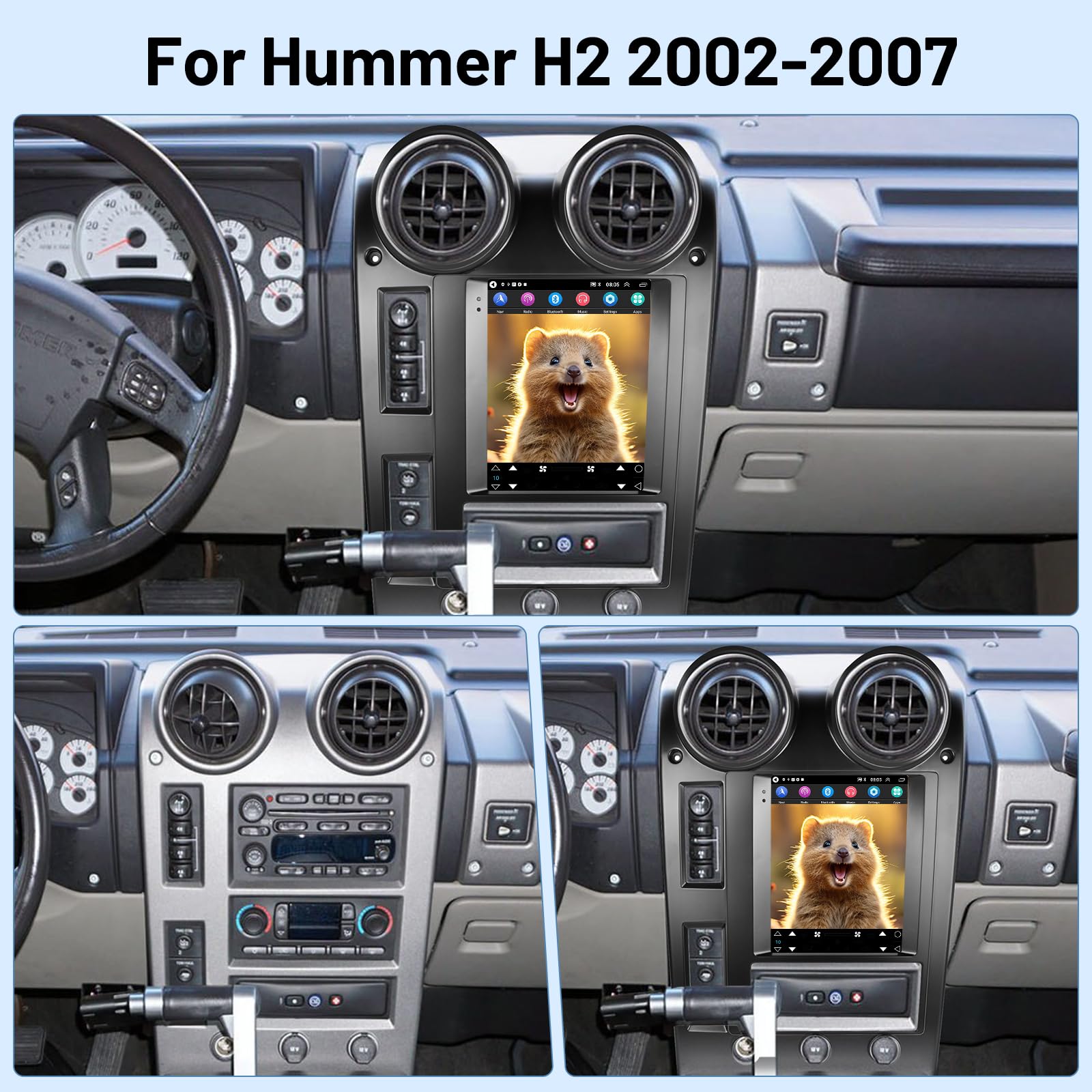 Pentohoi for Hummer H2 2004-2007 Car Radio Upgrade Android  Stereo Replacement Touch Screen 8 core CPU Tesla Vertical Screen Style Support Carplay and Android Auto DSP 5G WiFi
