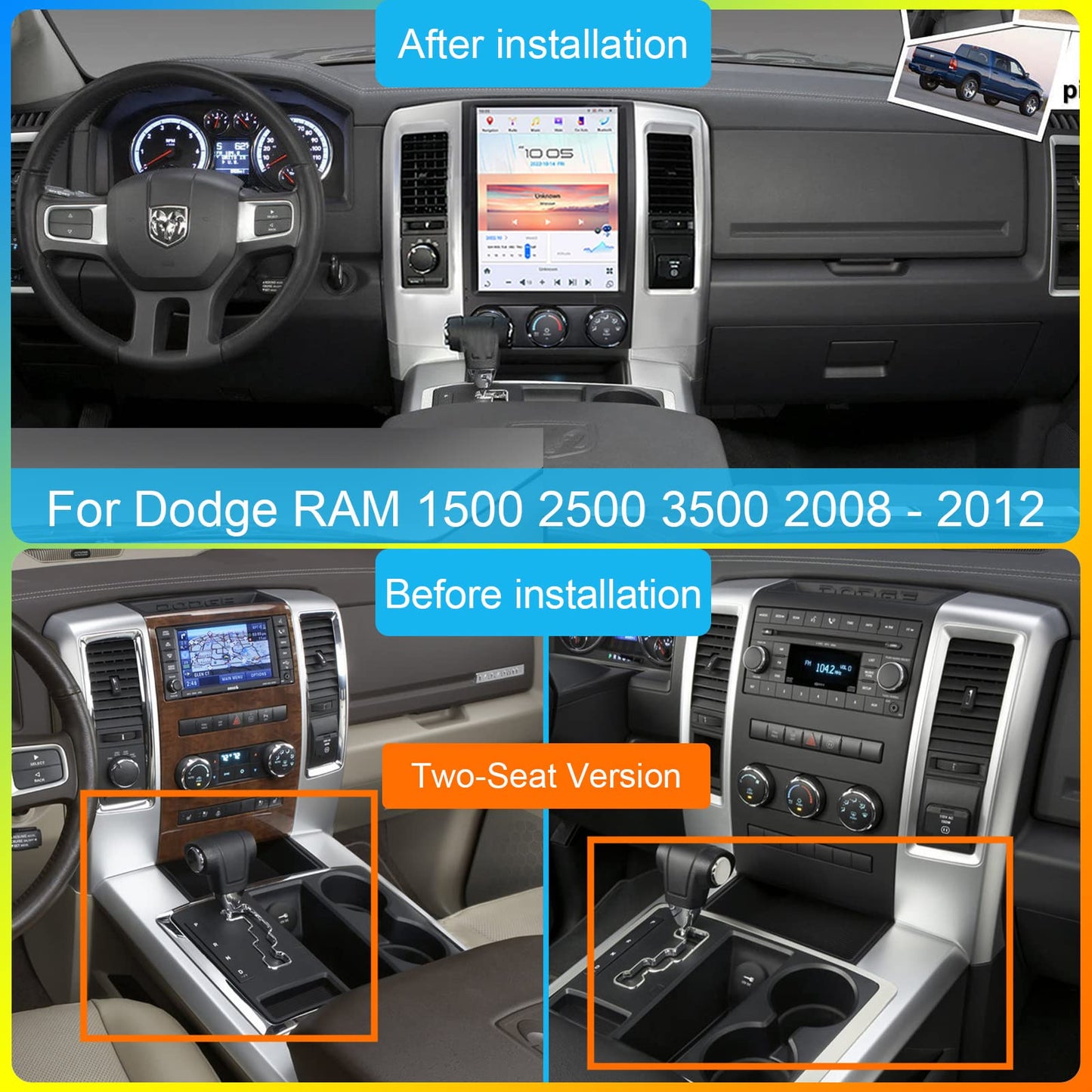 Pentohoi for Dodge RAM 1500 2500 3500 2008-2012 Car Radio Upgrade Android  Stereo Replacement Touch Screen 8 core CPU Tesla Vertical Screen Style Support Carplay and Android Auto DSP 5G WiFi