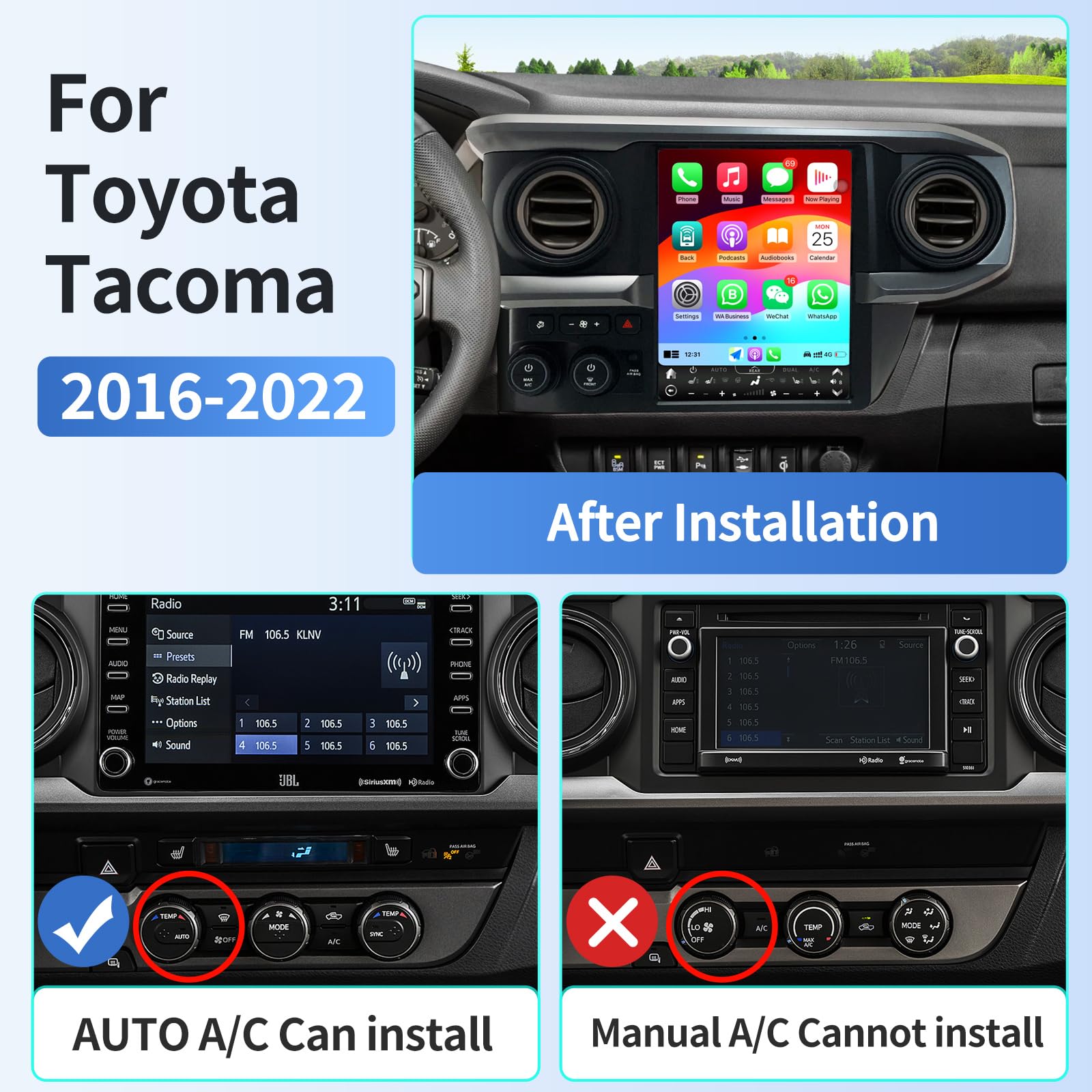 Pentohoi for Toyota Tacoma 2016-2022 Car Radio Upgrade Android  Stereo Replacement Touch Screen 8 core CPU Tesla Vertical Screen Style Support Carplay and Android Auto DSP 5G WiFi