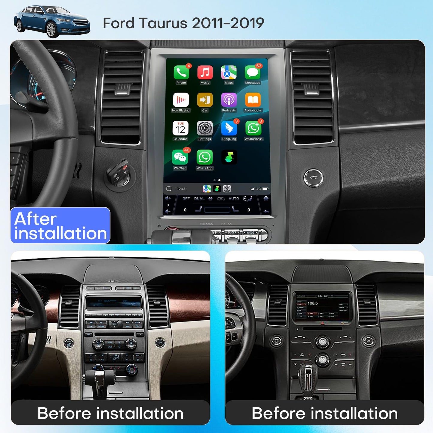 Pentohoi for Ford Taurus 2010-2019 Car Radio Upgrade Android  Stereo Replacement Touch Screen 8 core CPU Tesla Vertical Screen Style Support Carplay and Android Auto DSP 5G WiFi