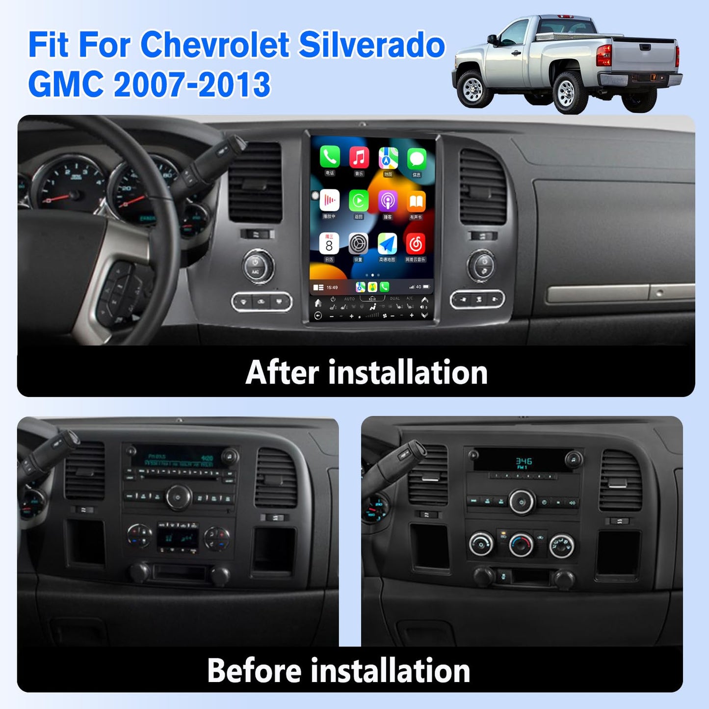 Pentohoi for Chevrolet Silverado GMC 2007-2013 Car Radio Upgrade Android  Stereo Replacement Touch Screen 8 core CPU Tesla Vertical Screen Style Support Carplay and Android Auto DSP 5G WiFi