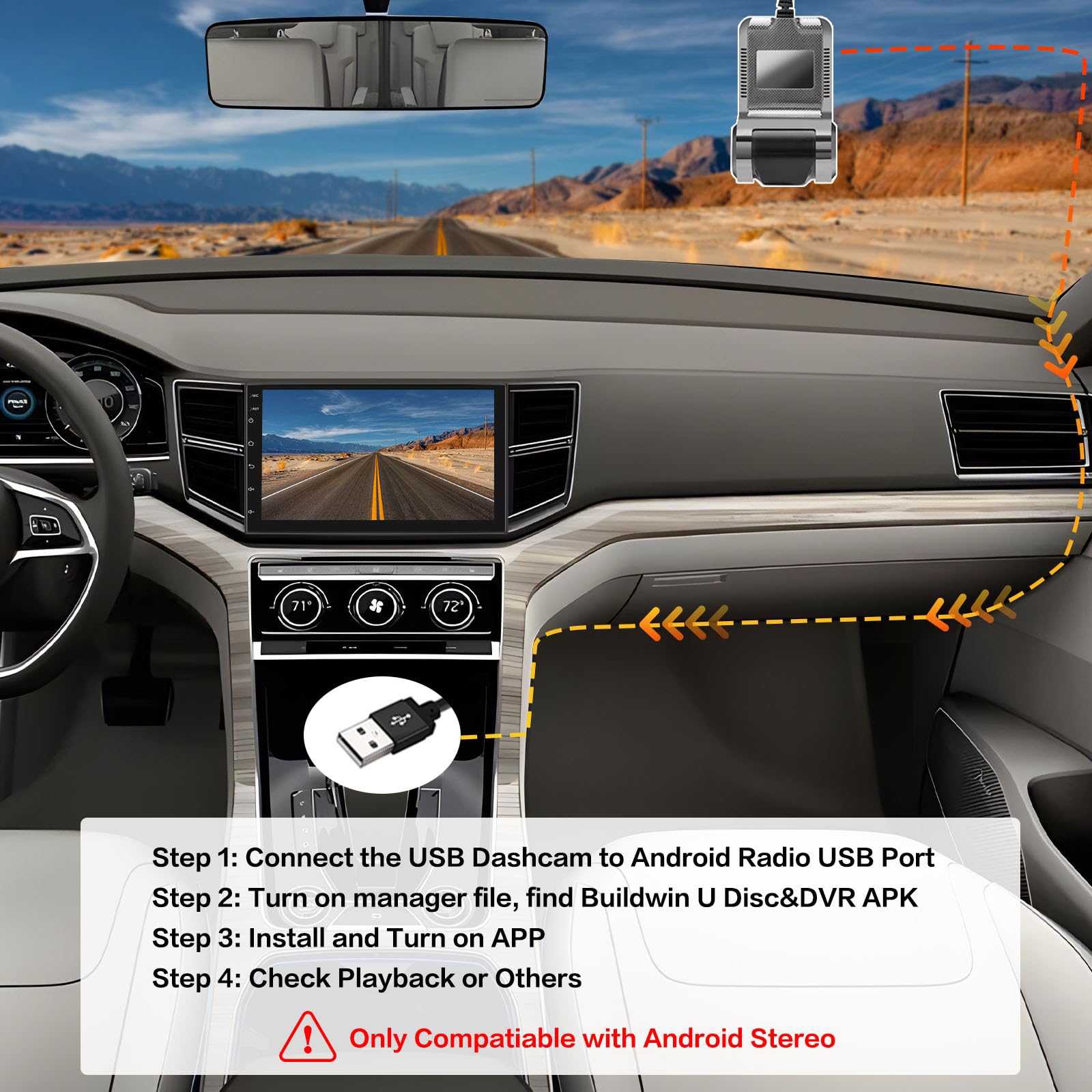 Pentohoi USB DVR On-Dash Camera - Loop Recording Dash Camera for Cars with SD Card 24H Parking Mode Driving Recorder LDWS FCWS Dash Cam for Android Radio Stereo GPS DVD