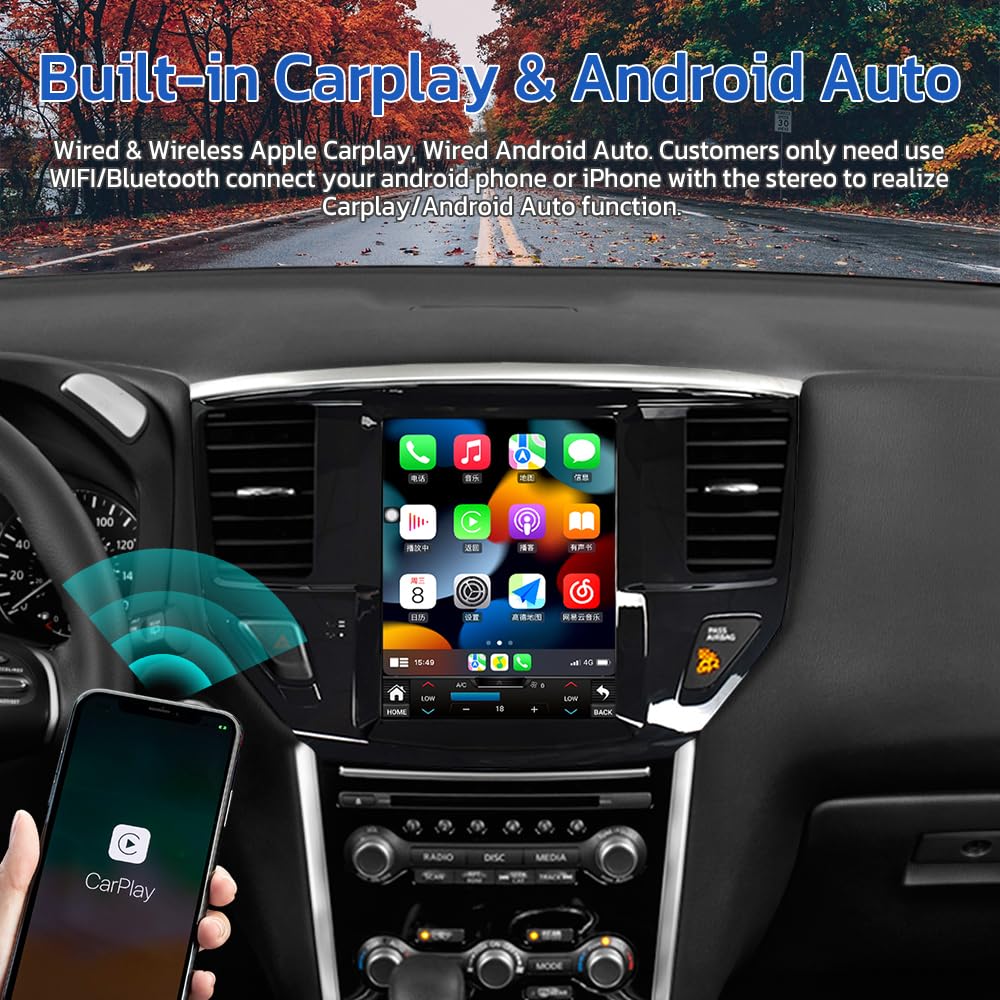 Pentohoi for Nissan Pathfinder 2012-2020 Car Radio Upgrade Android  Stereo Replacement Touch Screen 8 core CPU Tesla Vertical Screen Style Support Carplay and Android Auto DSP 5G WiFi