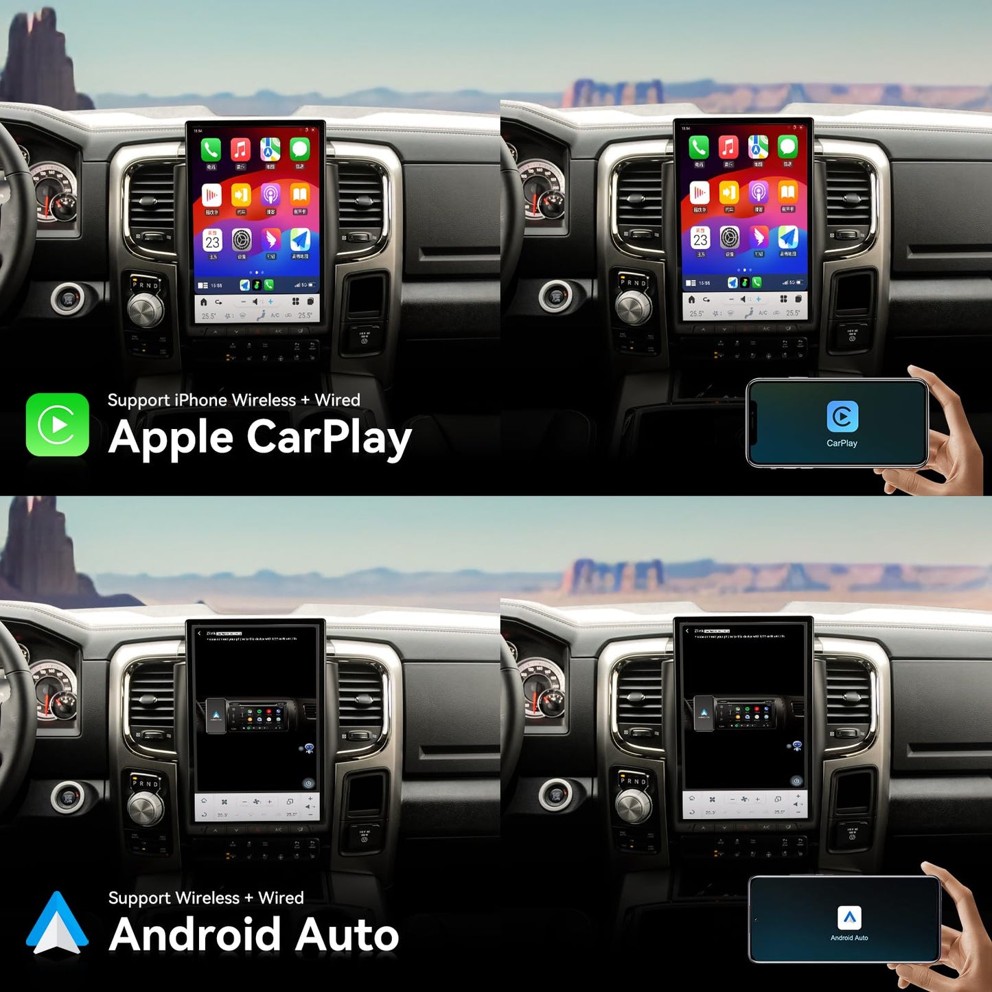 Pentohoi for Dodge RAM 1500 2500 3500 2013-2018 Car Radio Upgrade Android  Stereo Replacement Touch Screen 8 core CPU Tesla Vertical Screen Style Support Carplay and Android Auto DSP 5G WiFi