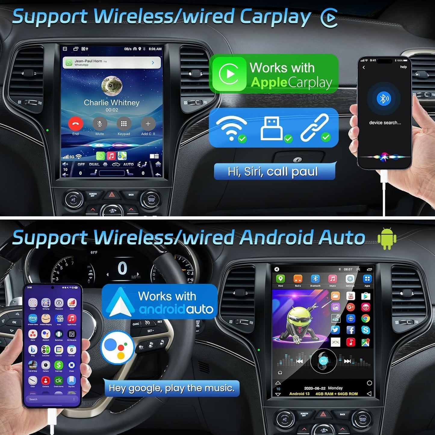 Pentohoi for Jeep Grand Cherokee 2008-2013 Car Radio Upgrade Android  Stereo Replacement Touch Screen 8 core CPU Tesla Vertical Screen Style Support Carplay and Android Auto DSP 5G WiFi