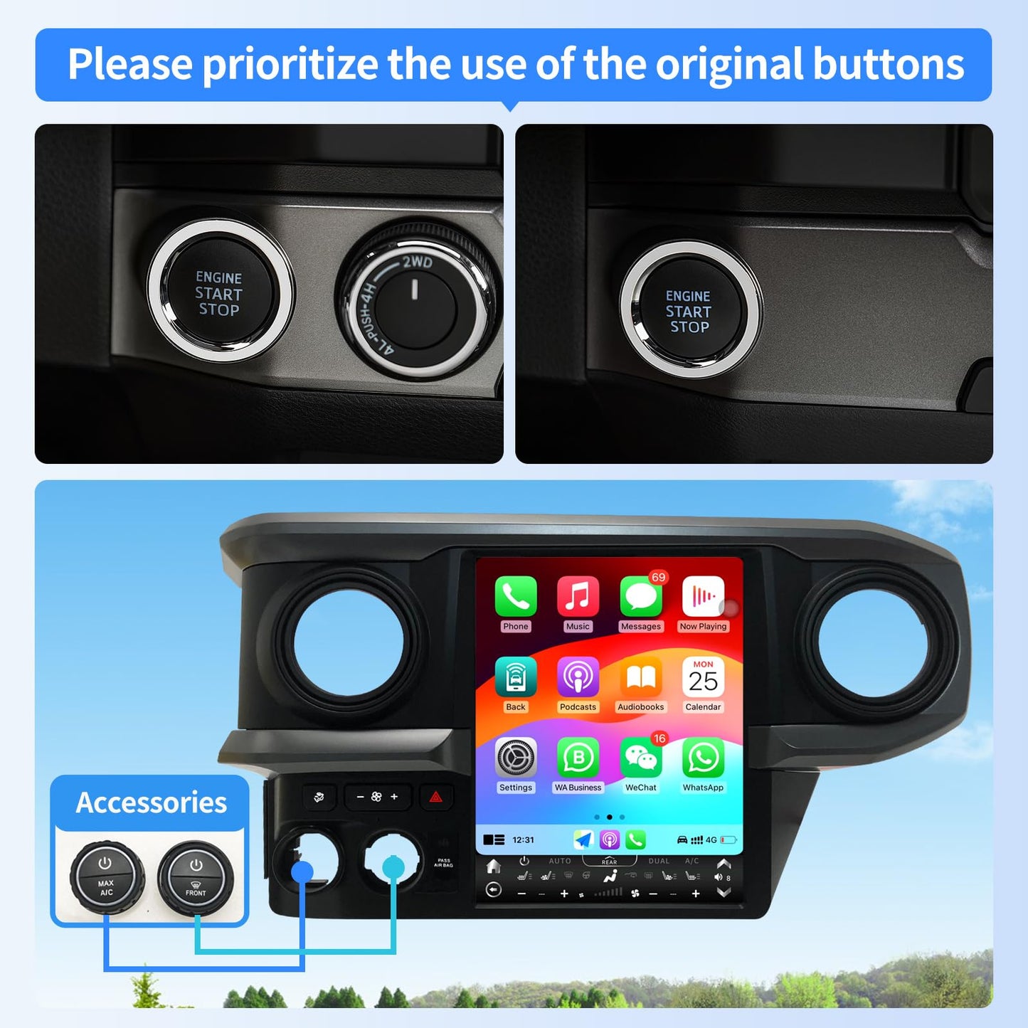 Pentohoi for Toyota Tacoma 2016-2022 Car Radio Upgrade Android  Stereo Replacement Touch Screen 8 core CPU Tesla Vertical Screen Style Support Carplay and Android Auto DSP 5G WiFi