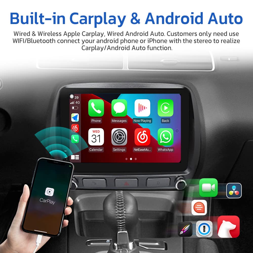 Pentohoi for Chevrolet Camaro 2010-2015 Car Radio Upgrade Android  Stereo Replacement Touch Screen 8 core CPU Tesla Vertical Screen Style Support Carplay and Android Auto DSP 5G WiFi