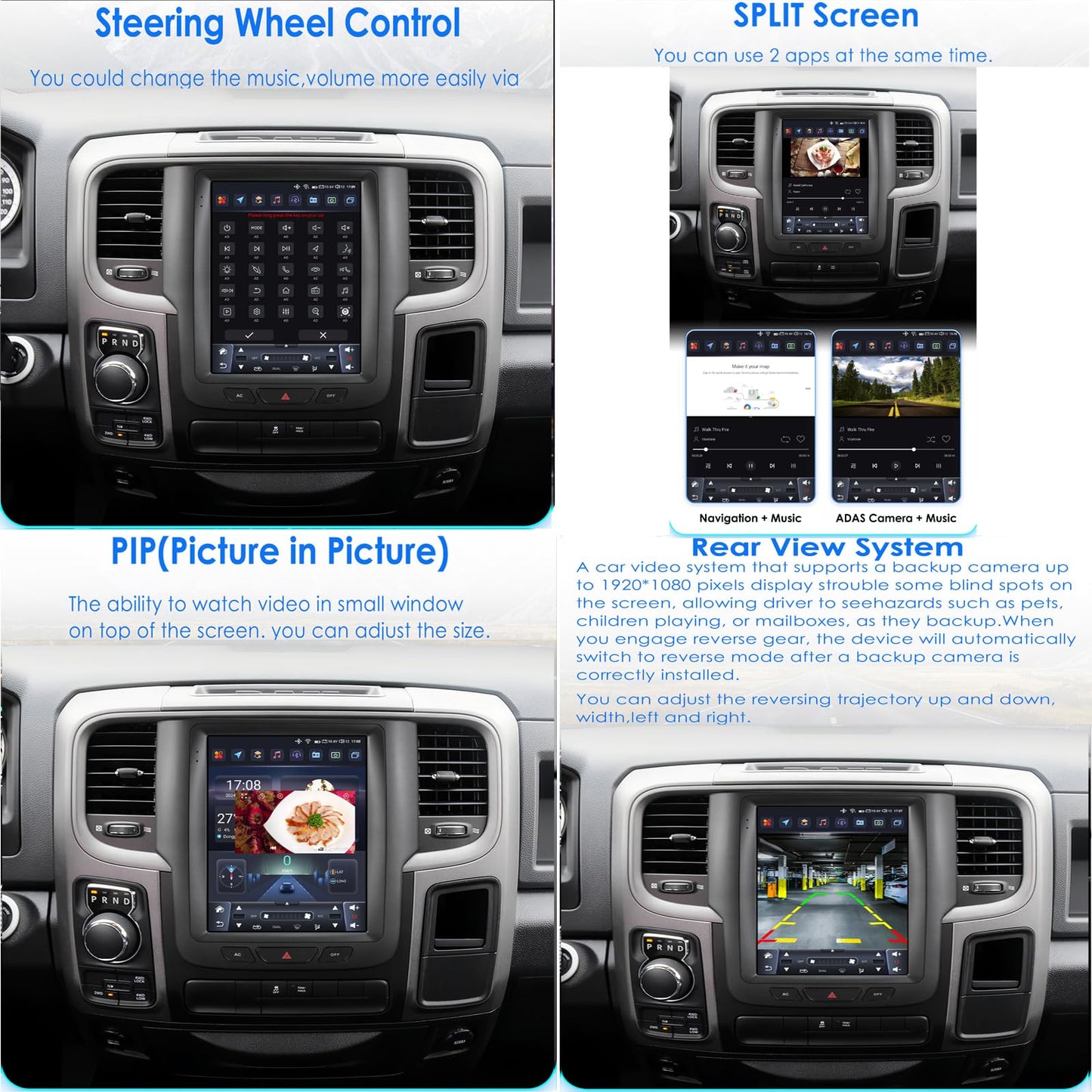 Pentohoi for Dodge RAM 1500 2500 3500 2013-2018 Car Radio Upgrade Android  Stereo Replacement Touch Screen 8 core CPU Tesla Vertical Screen Style Support Carplay and Android Auto DSP 5G WiFi