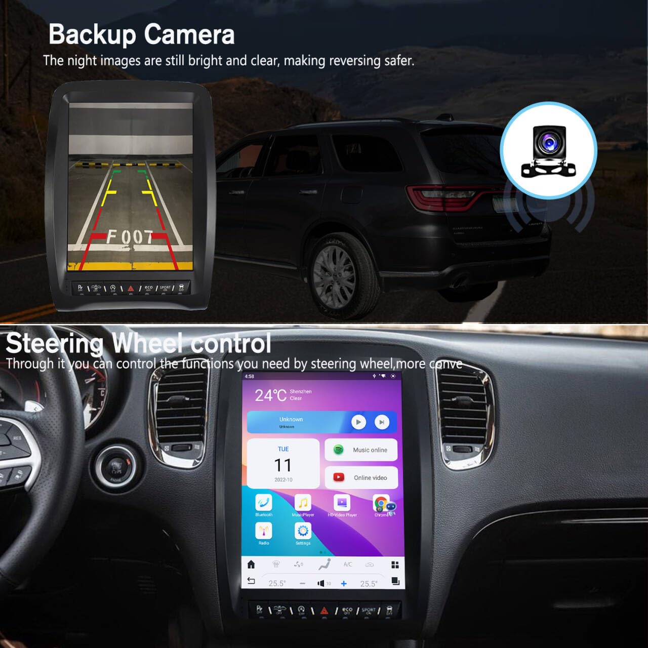 Pentohoi for Dodge Durango 2014-2021 Car Radio Upgrade Android  Stereo Replacement Touch Screen 8 core CPU Tesla Vertical Screen Style Support Carplay and Android Auto DSP 5G WiFi