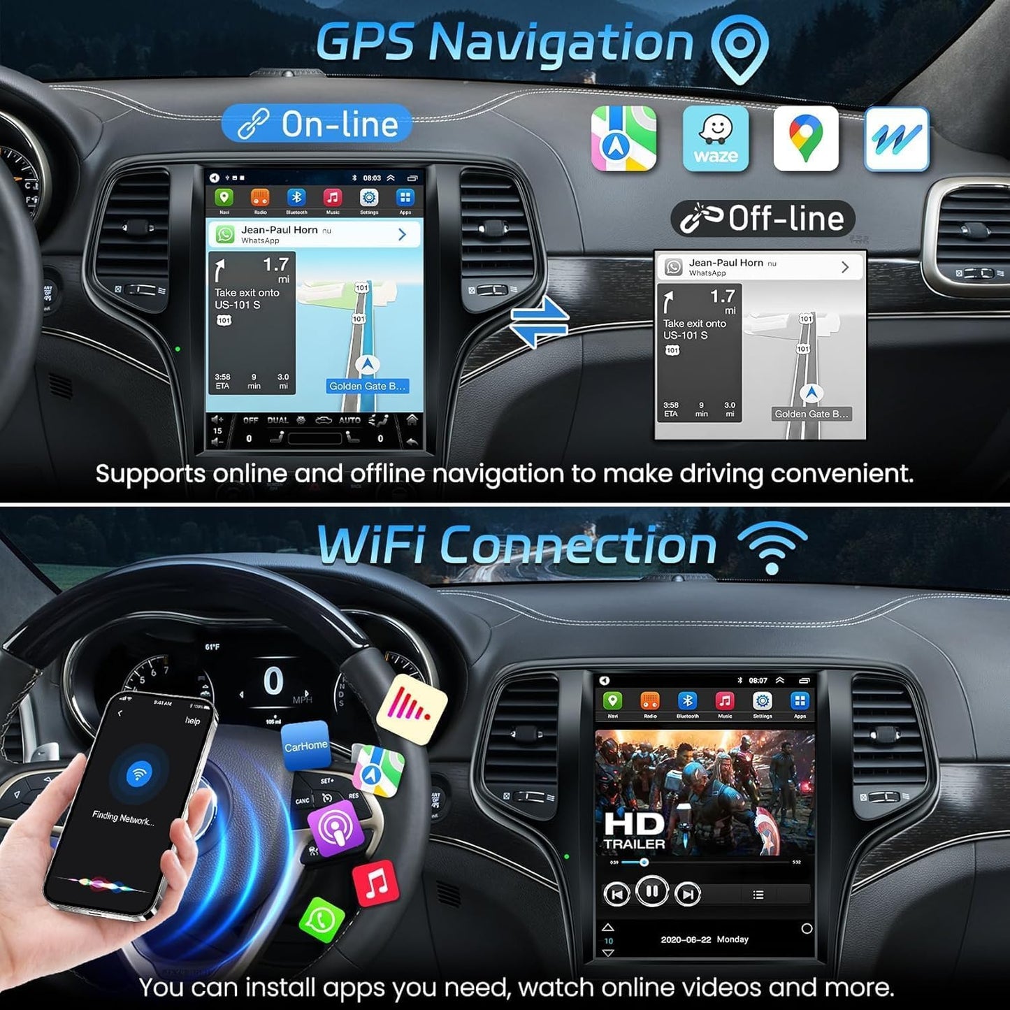 Pentohoi for Jeep Grand Cherokee 2014-2022 Car Radio Upgrade Android  Stereo Replacement Touch Screen 8 core CPU Tesla Vertical Screen Style Support Carplay and Android Auto DSP 5G WiFi