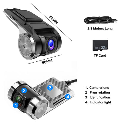 Pentohoi USB DVR On-Dash Camera - Loop Recording Dash Camera for Cars with SD Card 24H Parking Mode Driving Recorder LDWS FCWS Dash Cam for Android Radio Stereo GPS DVD