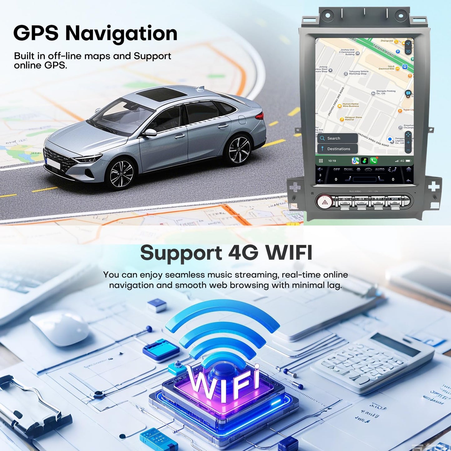 Pentohoi for Ford Taurus 2010-2019 Car Radio Upgrade Android  Stereo Replacement Touch Screen 8 core CPU Tesla Vertical Screen Style Support Carplay and Android Auto DSP 5G WiFi