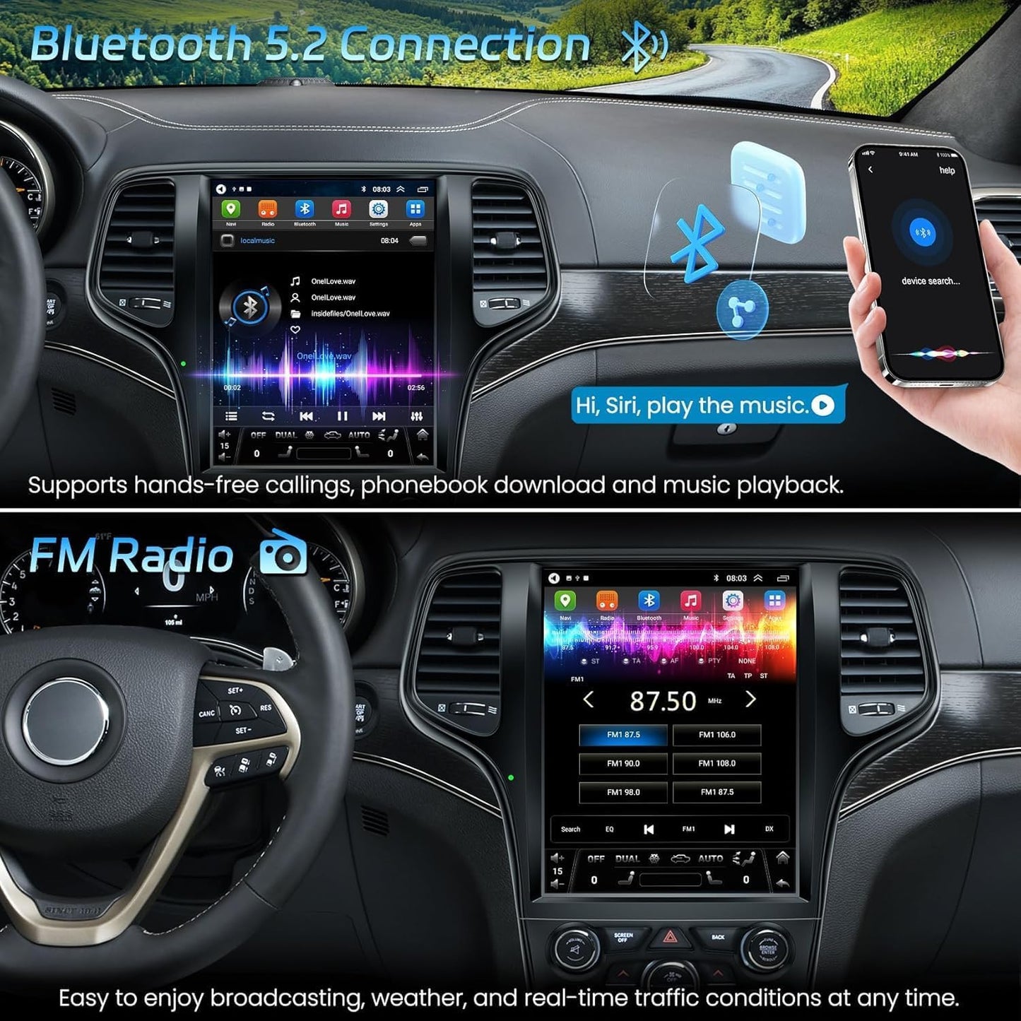 Pentohoi for Jeep Grand Cherokee 2008-2013 Car Radio Upgrade Android  Stereo Replacement Touch Screen 8 core CPU Tesla Vertical Screen Style Support Carplay and Android Auto DSP 5G WiFi